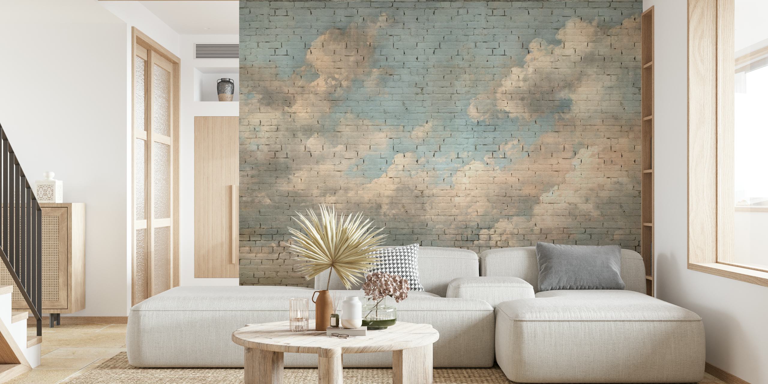Bricks wall behang met klassiek clouds ontwerp