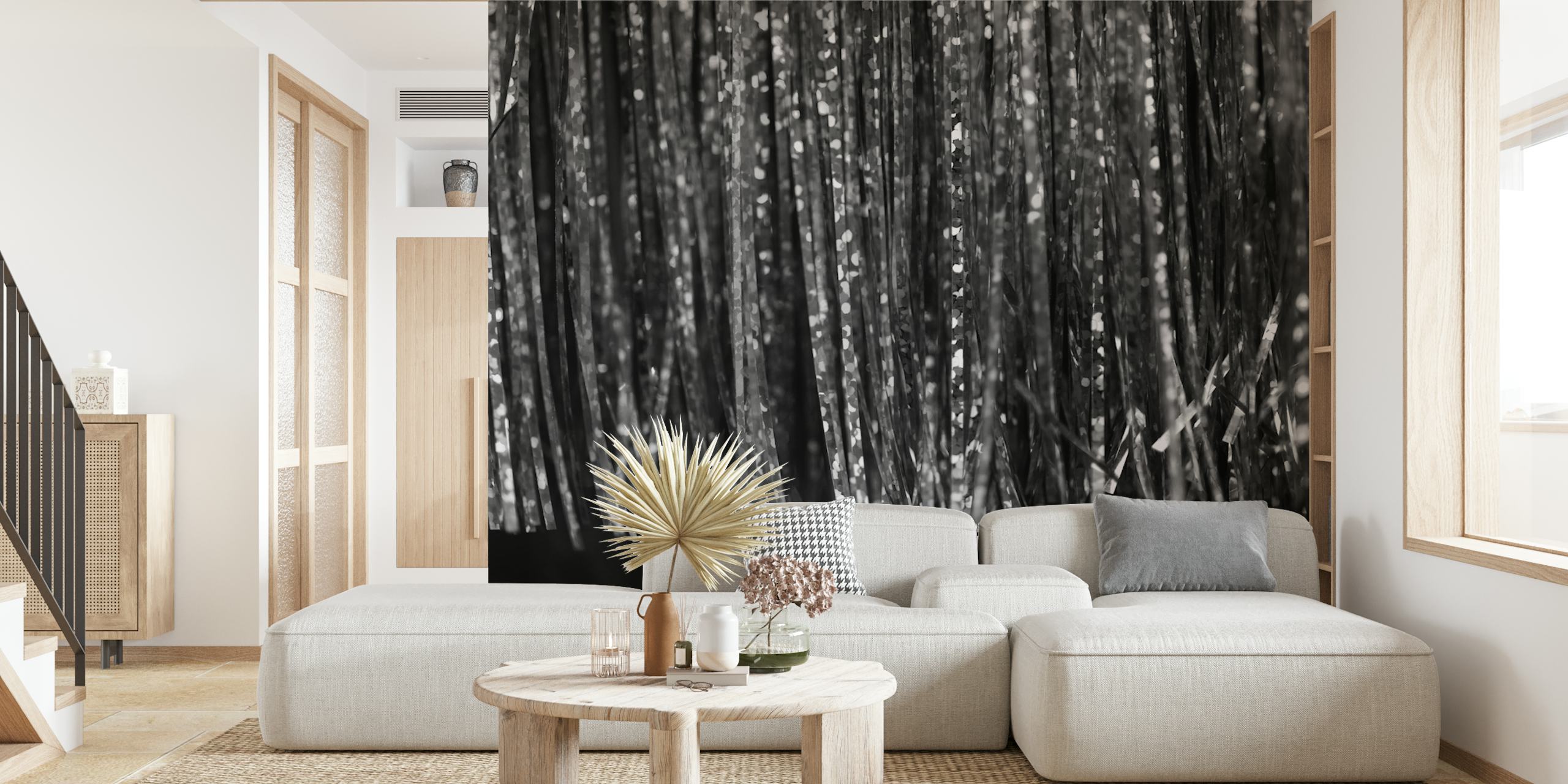 Holographic silver gray tinsel textured wall mural