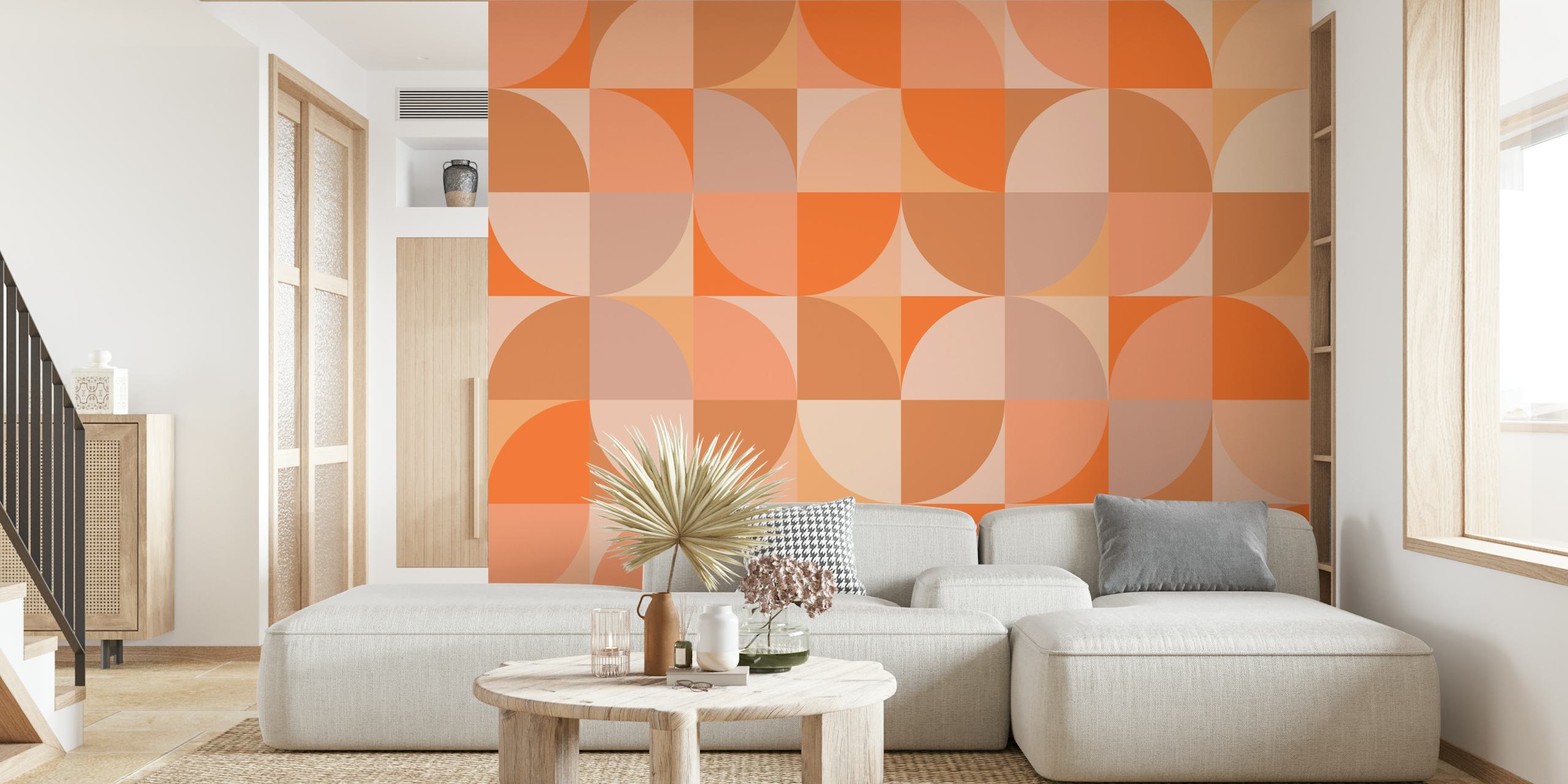 Mid-Century Peach Fuzz wallpaper in a room