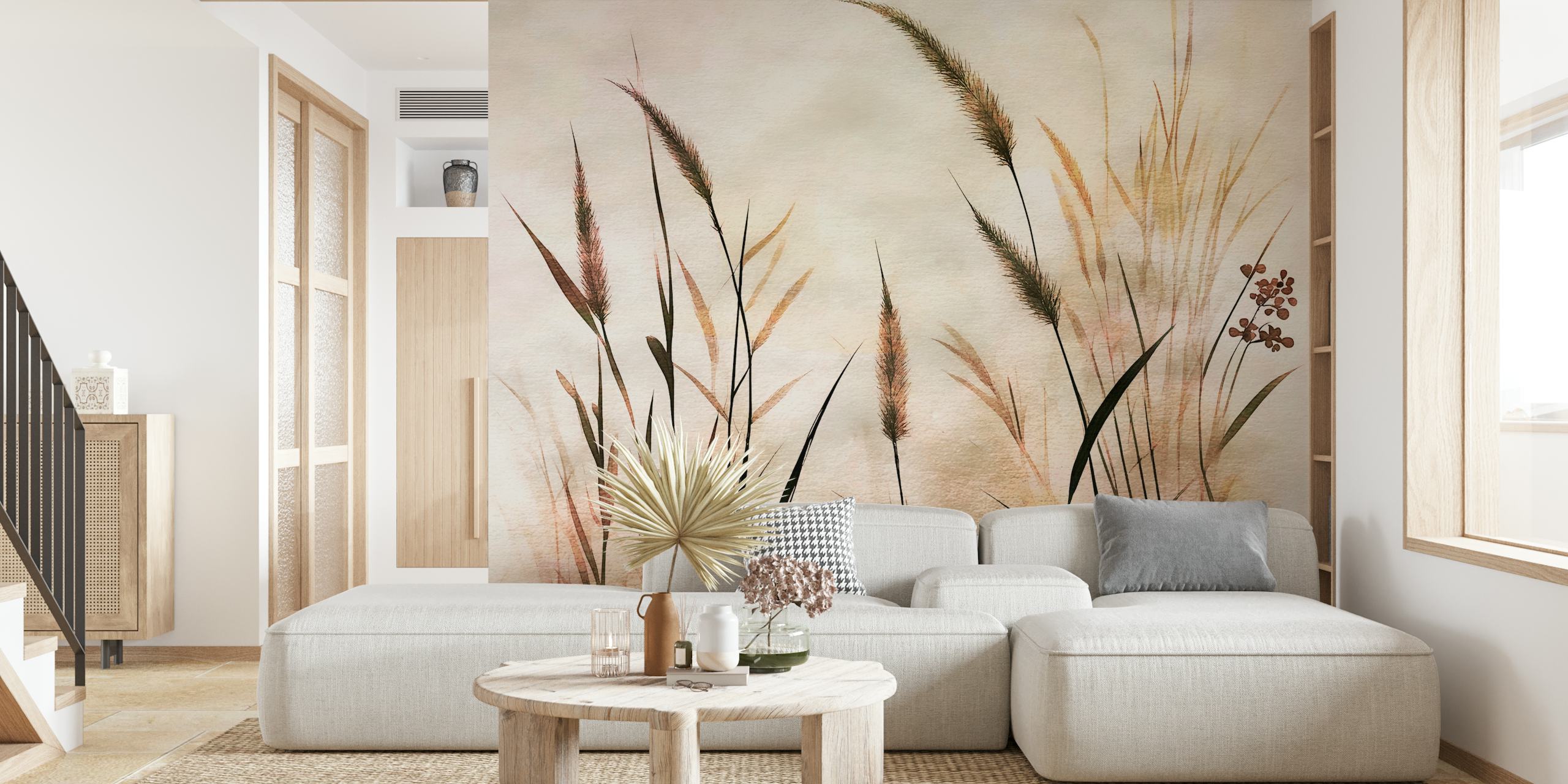 Watercolor grass field design with soft earth tones wallpaper