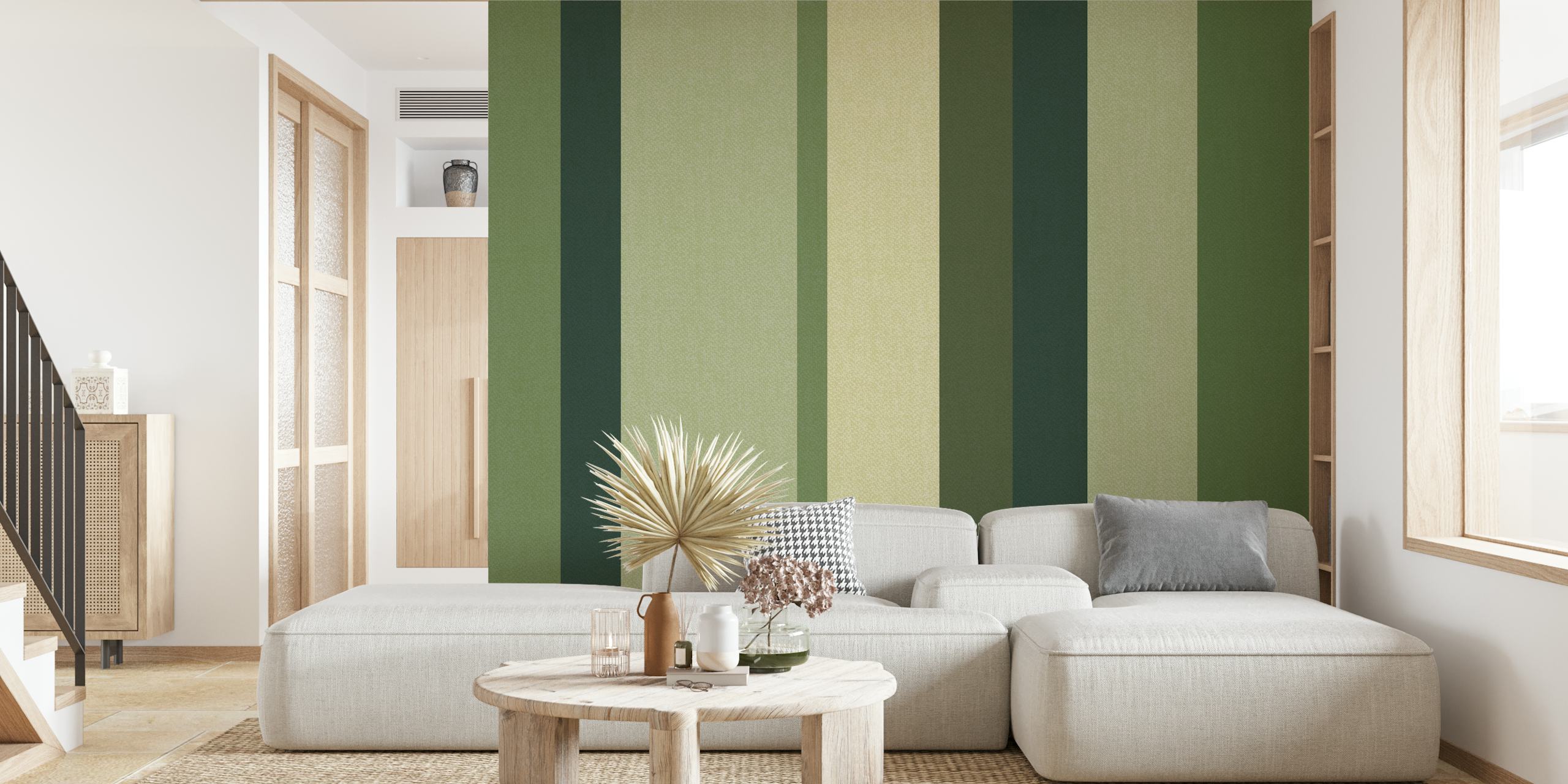 Muted Green Stripes -tapetti huoneasetelmassa