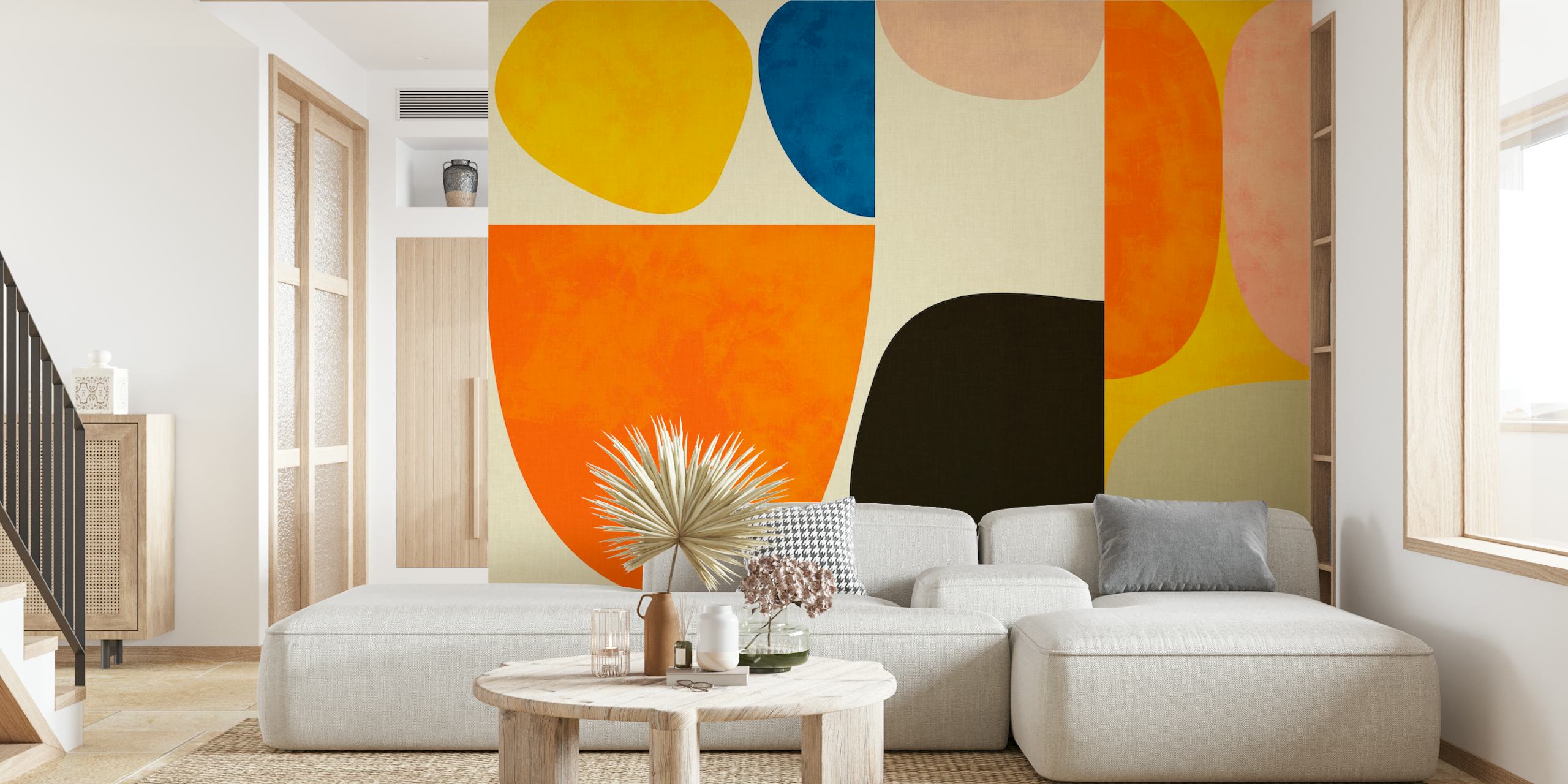 Vivid round organic shapes wallpaper in a room