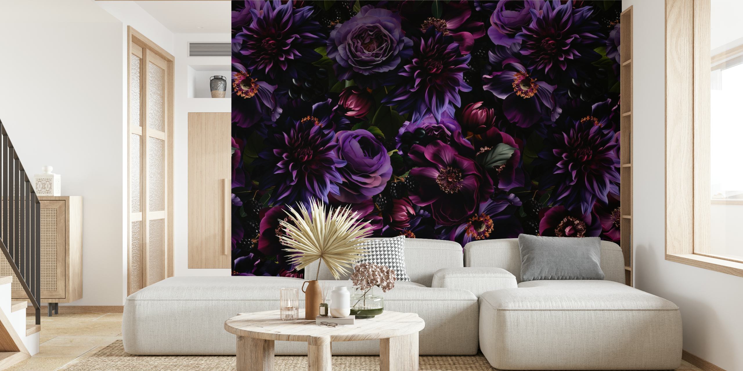 Baroque Maximalist Midnight Flower Garden wallpaper design