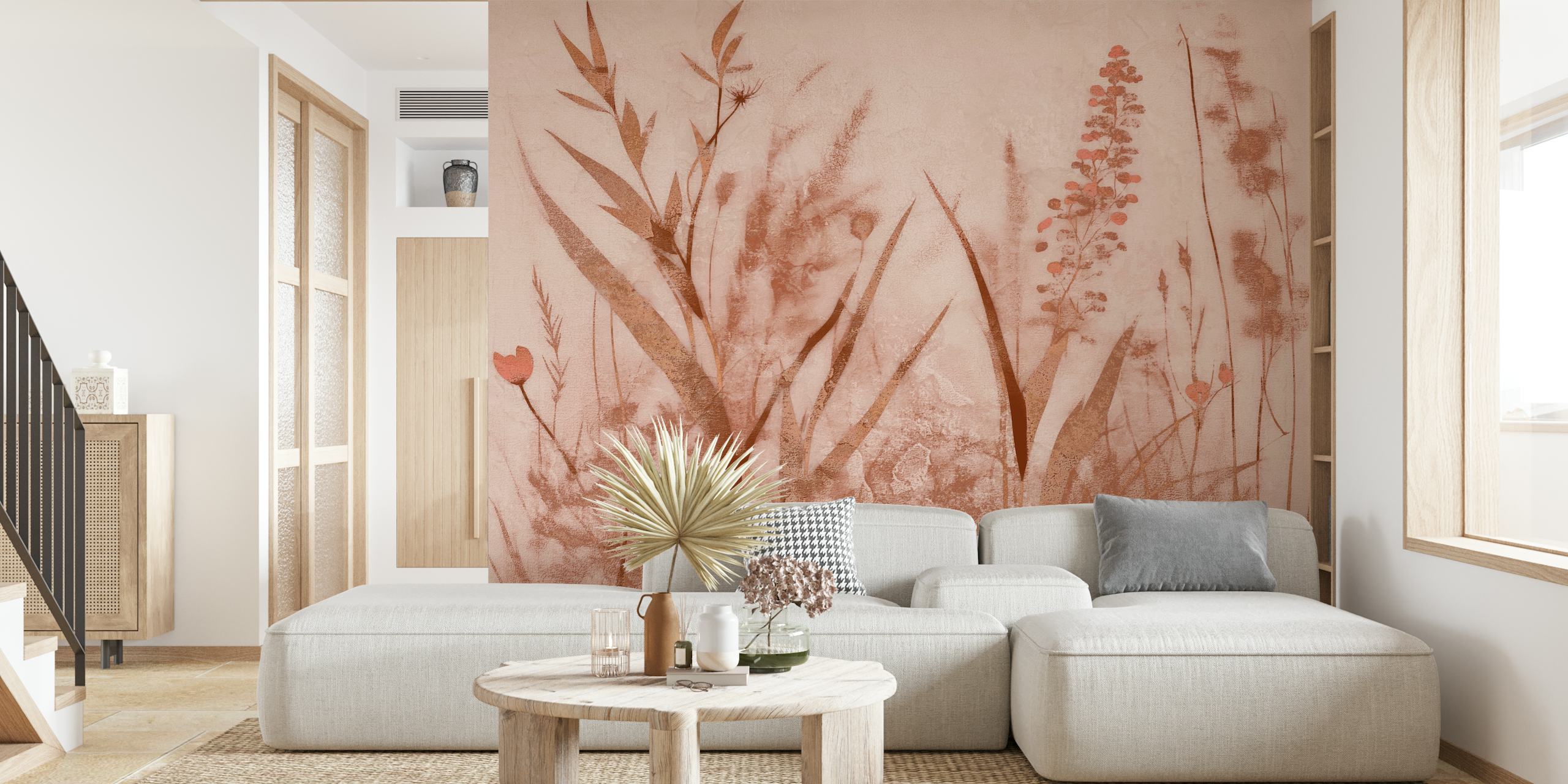 Japansk Wild Flower Meadow behang in een kamer