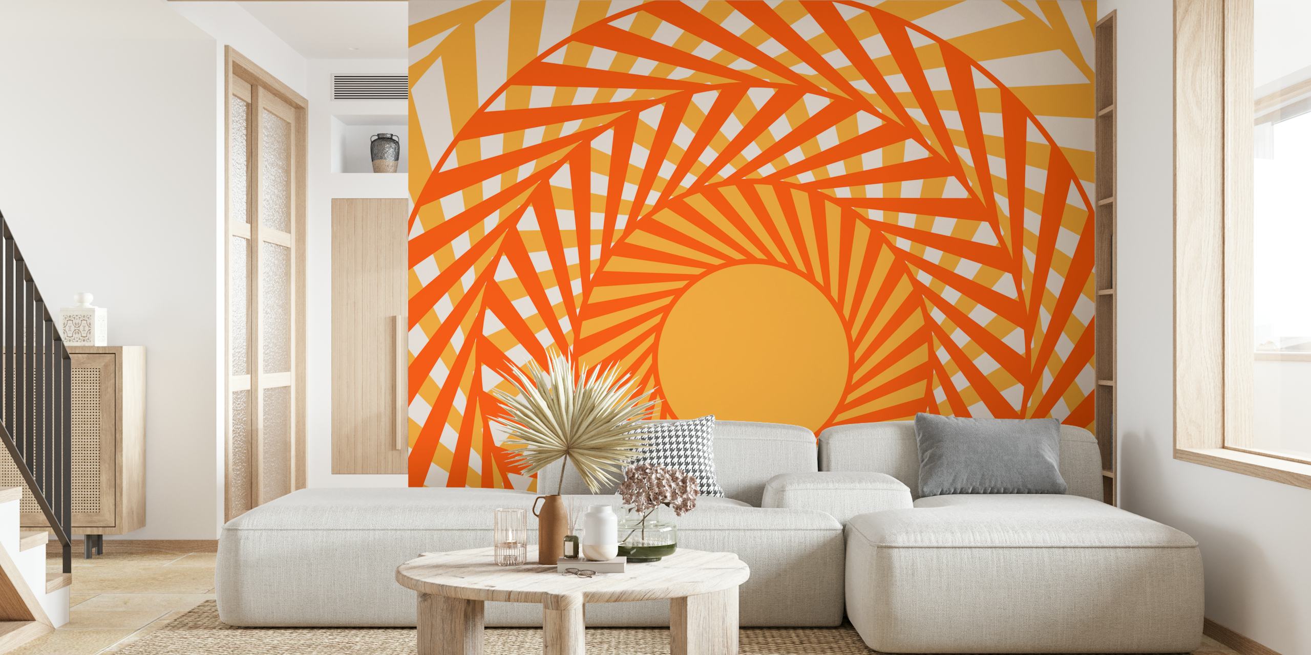 Orange and white geometric pattern wallpaper