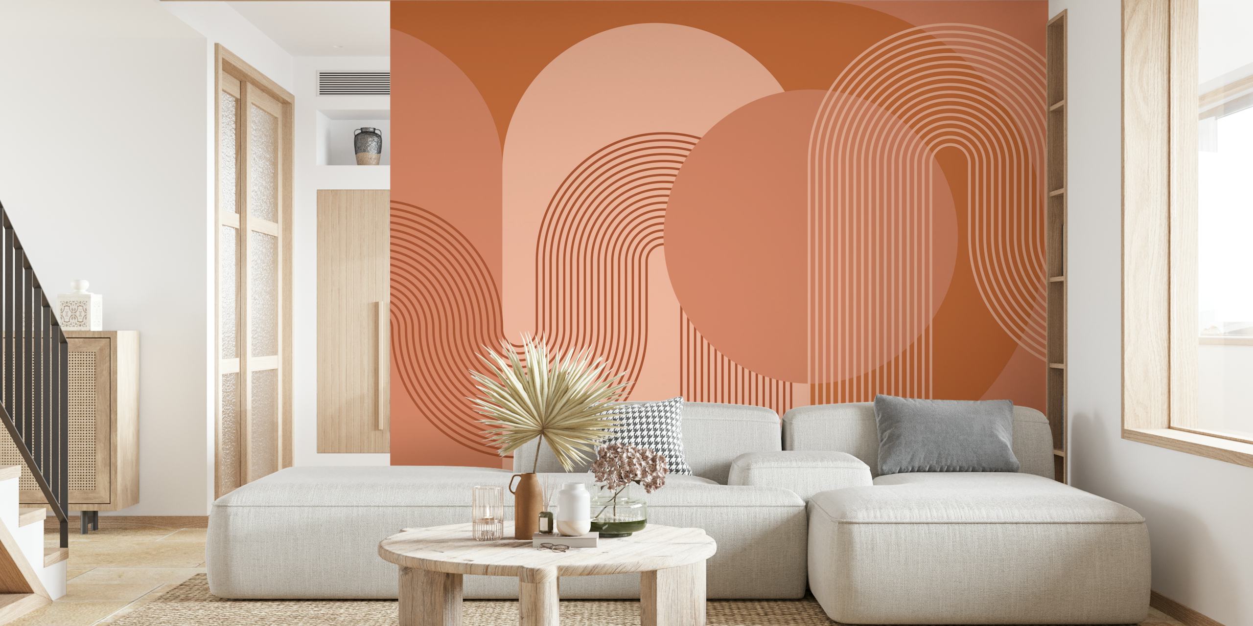 Geometric pattern wallpaper in warm neutral tones with wavy lines