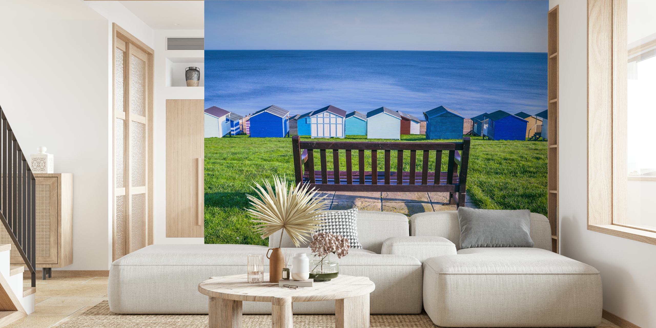 Coastal Idyll wallpaper featuring beach huts
