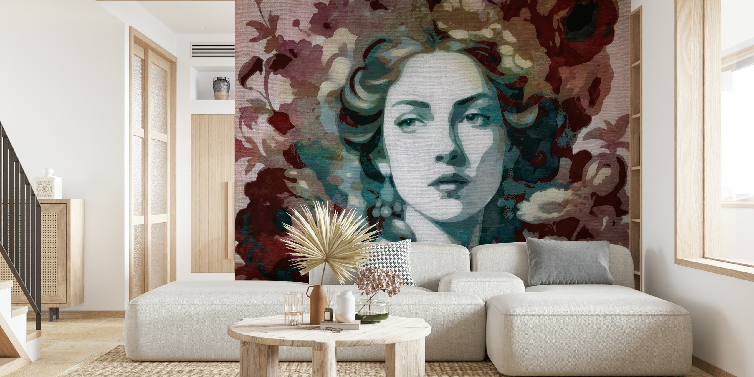 Autumn Jungle Lady Portrait wallpaper in a room