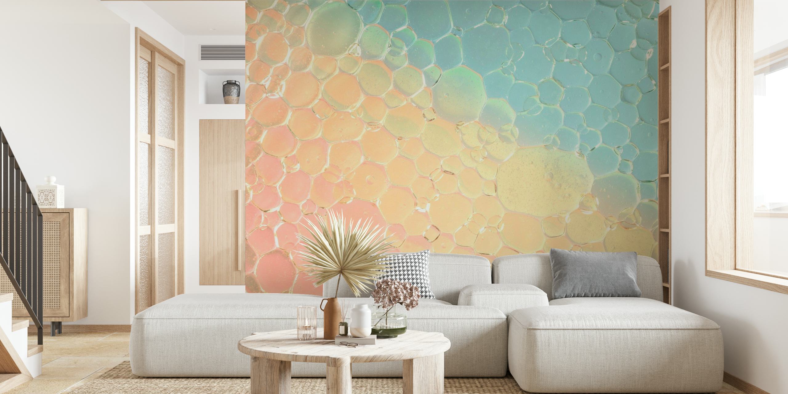 Abstract rainbow bubbles wall mural in pastel hues