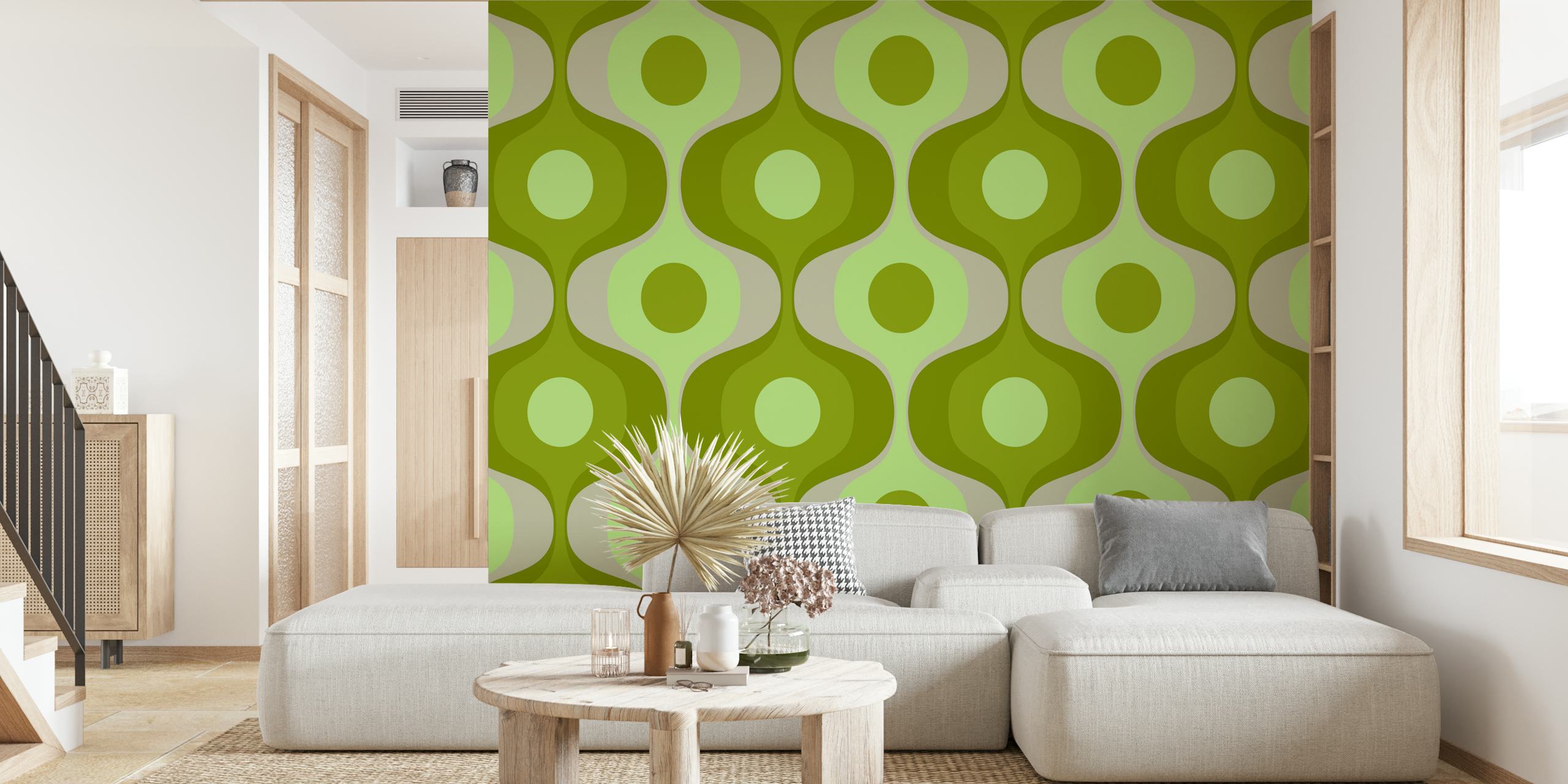 Green geometric pattern wallpaper with retro style elements