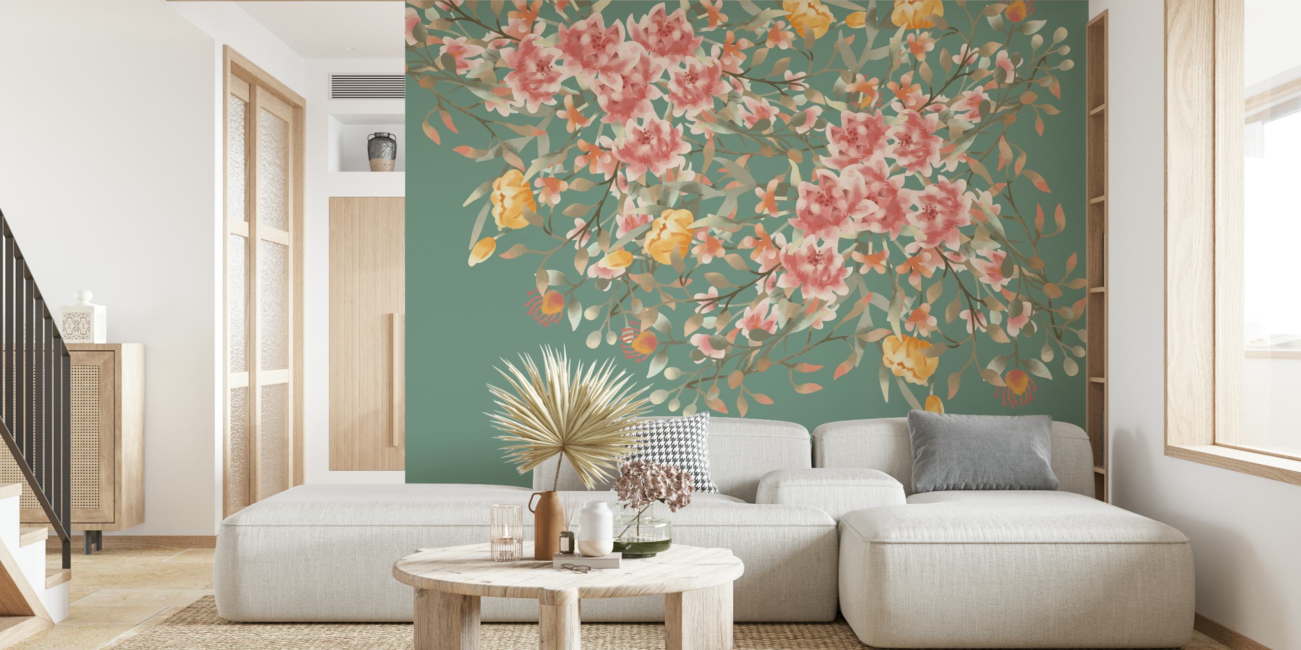 Papier peint aquarelle avec bordure de fleurs sauvages sur fond discret