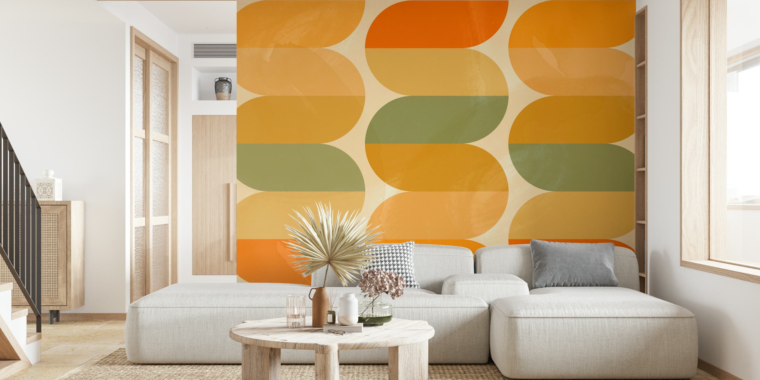 Mid-Century Sunshine Waves wallpaper in a room