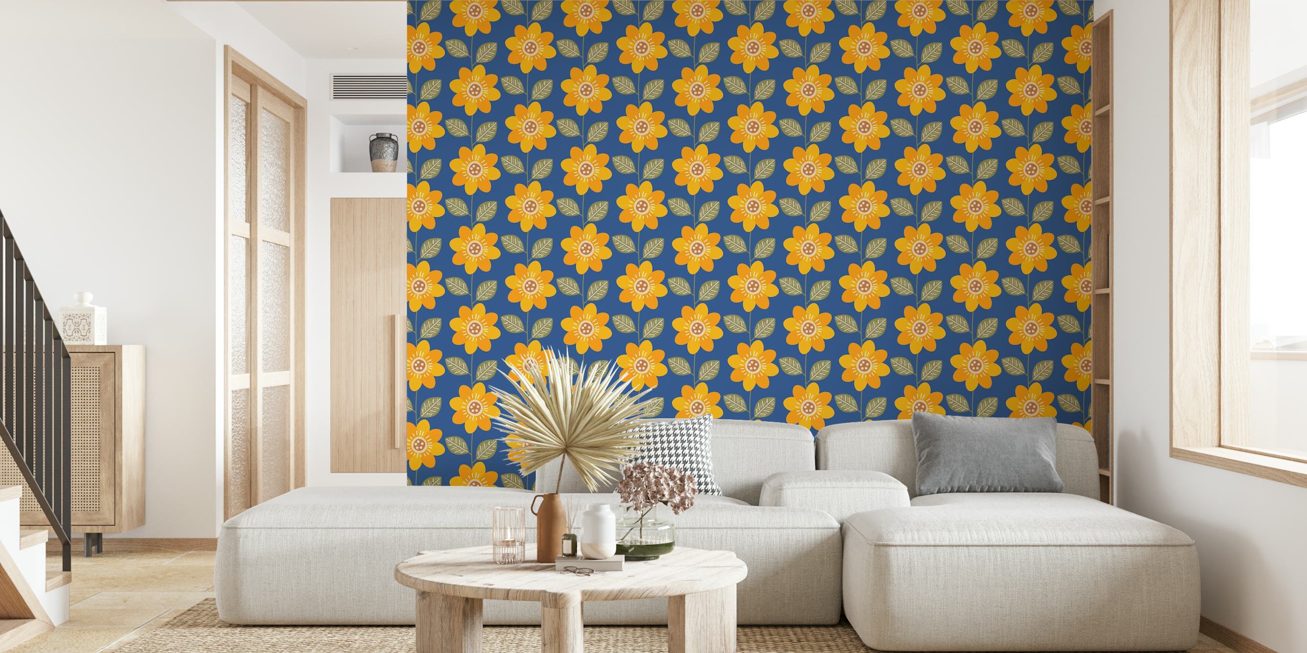 Papel de parede Sunflower Pattern em um quarto