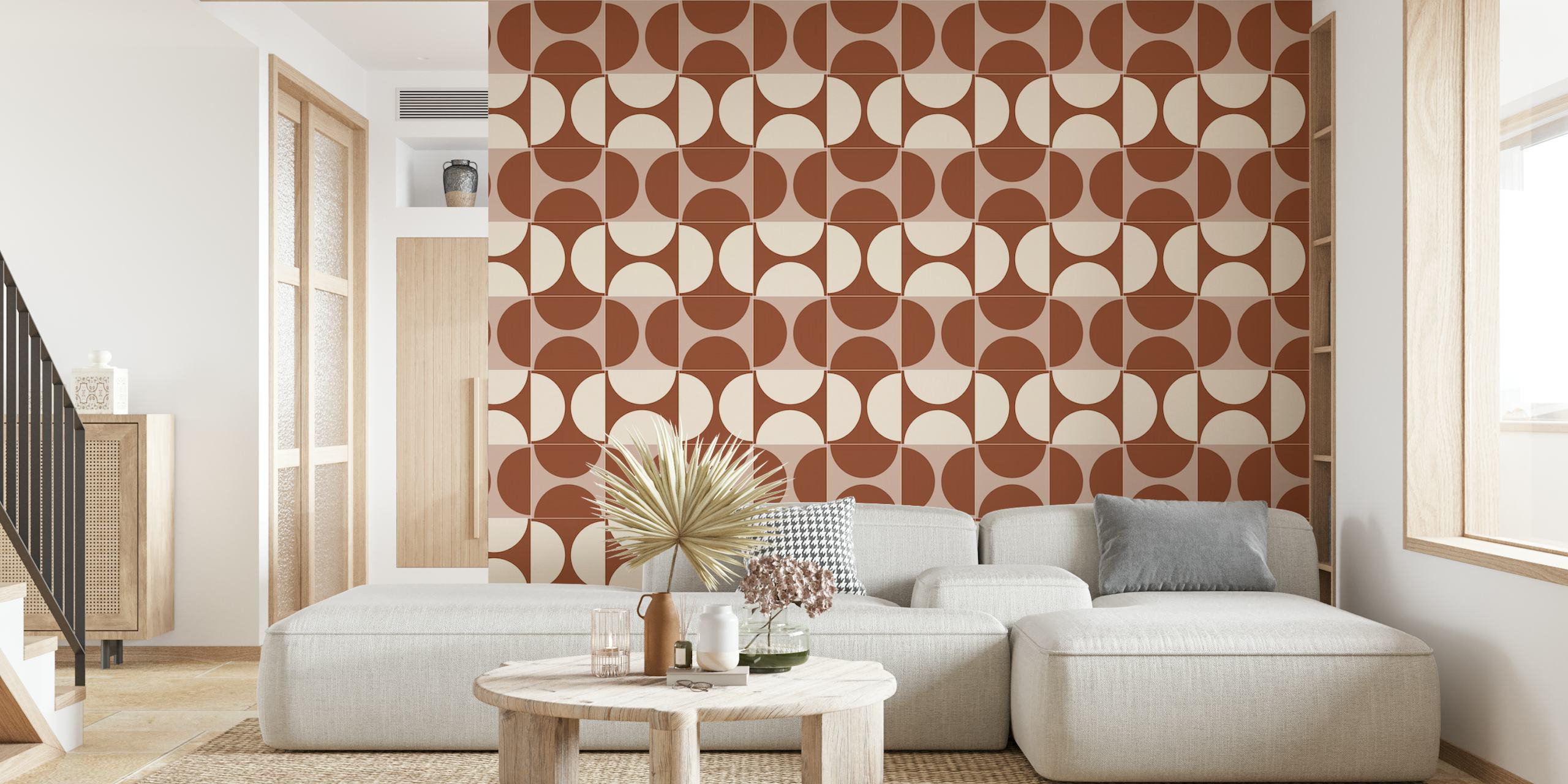 Cotto Tiles Cinnamon and Cream Lines pattern for wall mural
