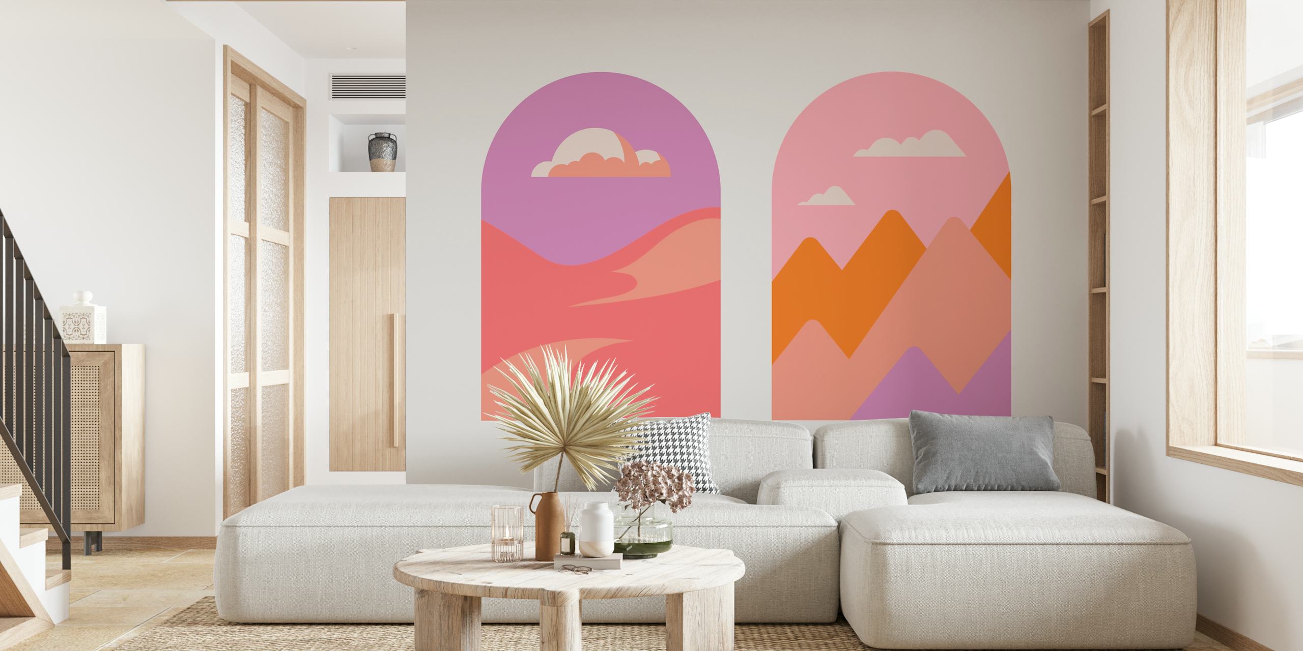 Boho landschap behang in een gezellige kamer