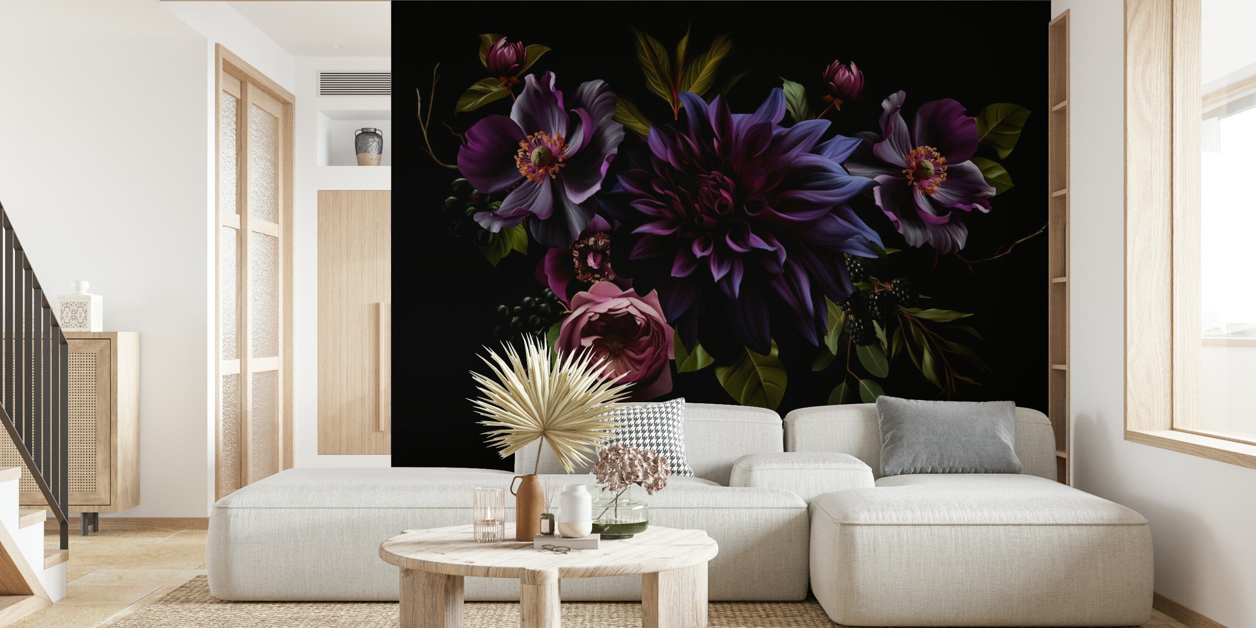 Mysterious Dark Night Garden floral wallpaper