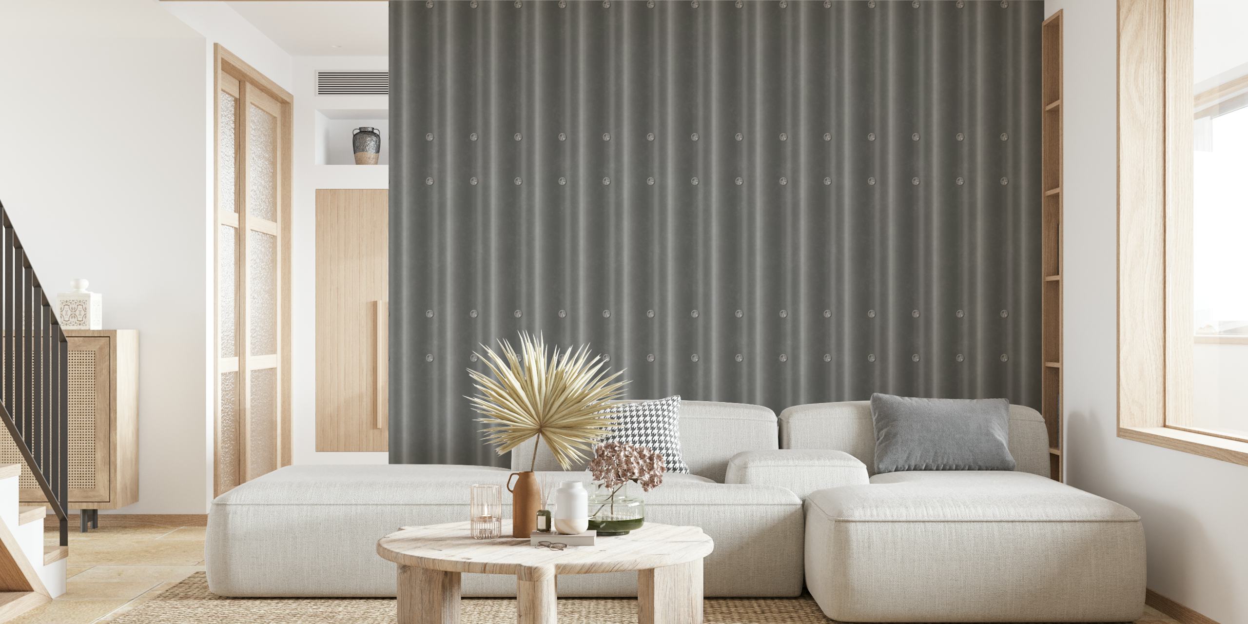 Gray corrugated steel pattern wallpaper