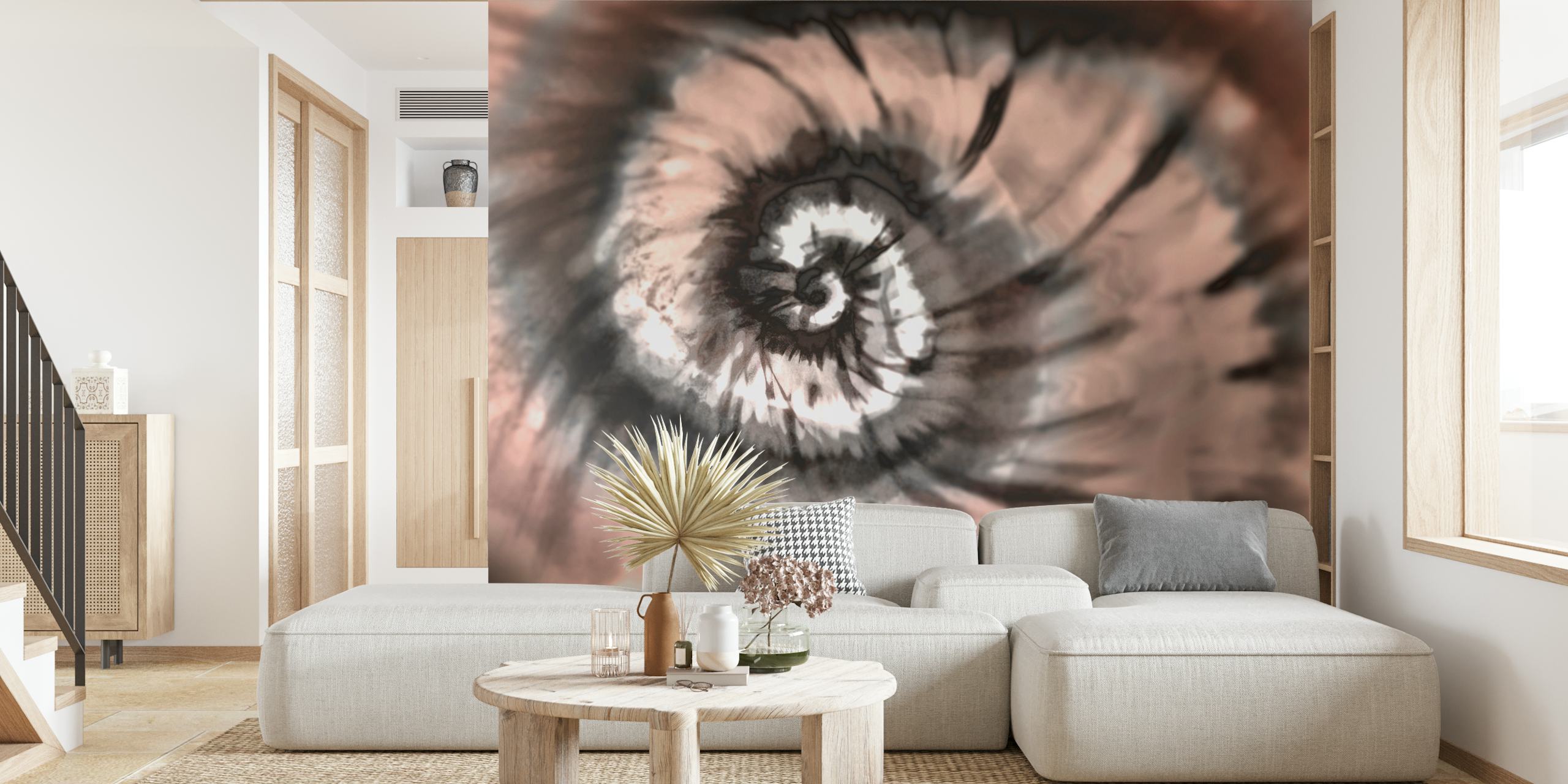 Peinture murale abstraite à l'aquarelle dans des gris doux et des tons sépia illustrant la tranquillité.