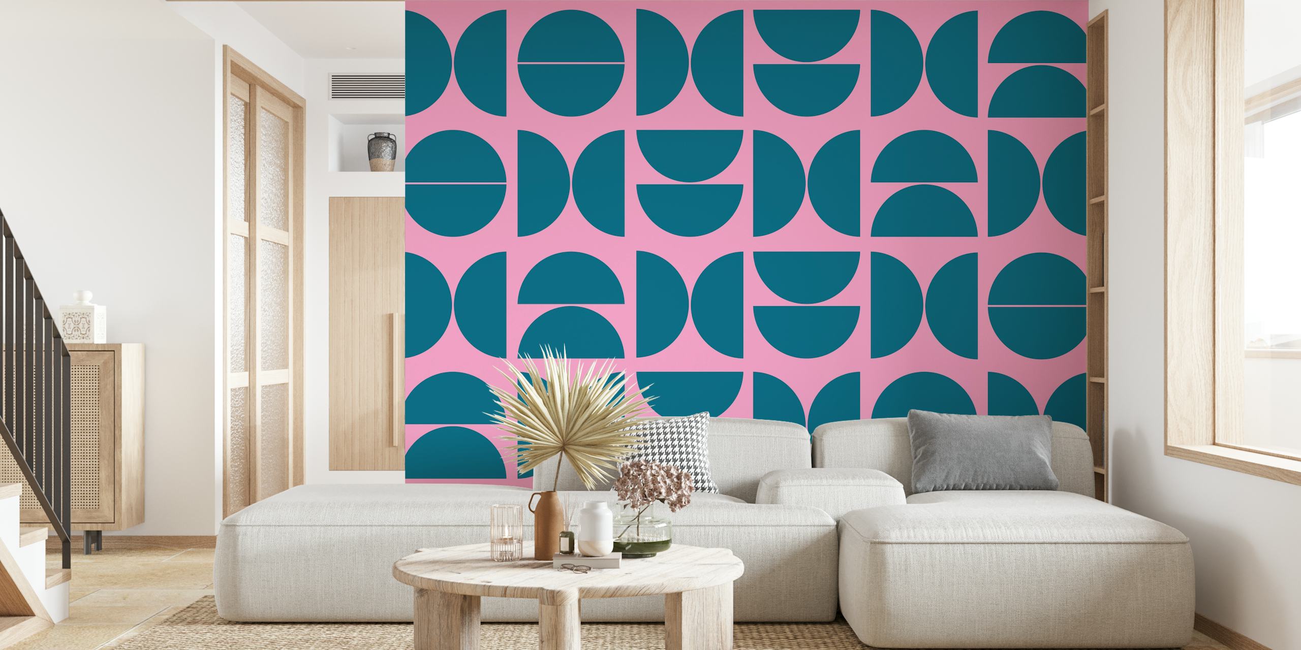 Geometric shapes in teal and pink wallpaper
