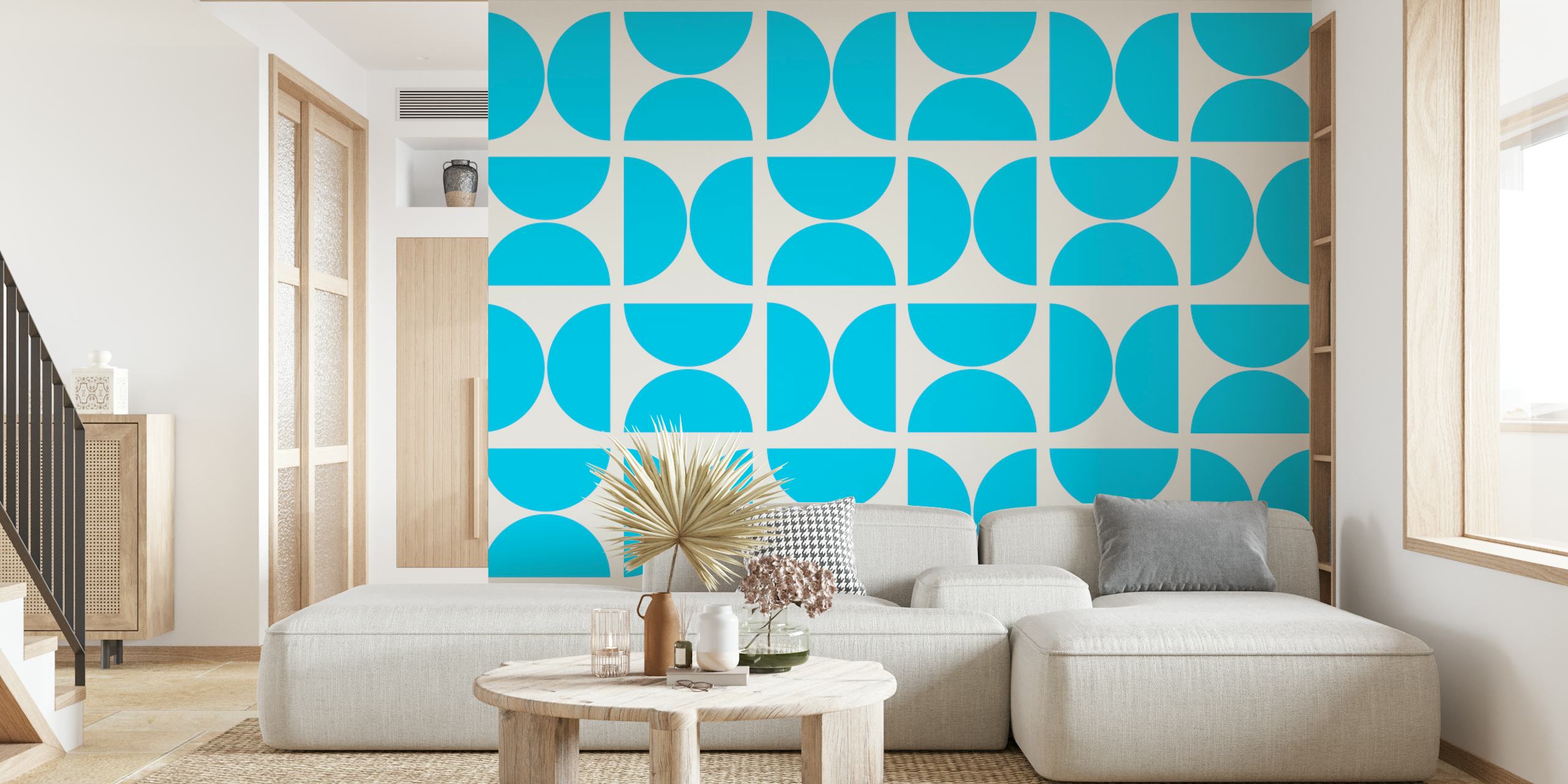 Geometric turquoise pattern on a white background wallpaper