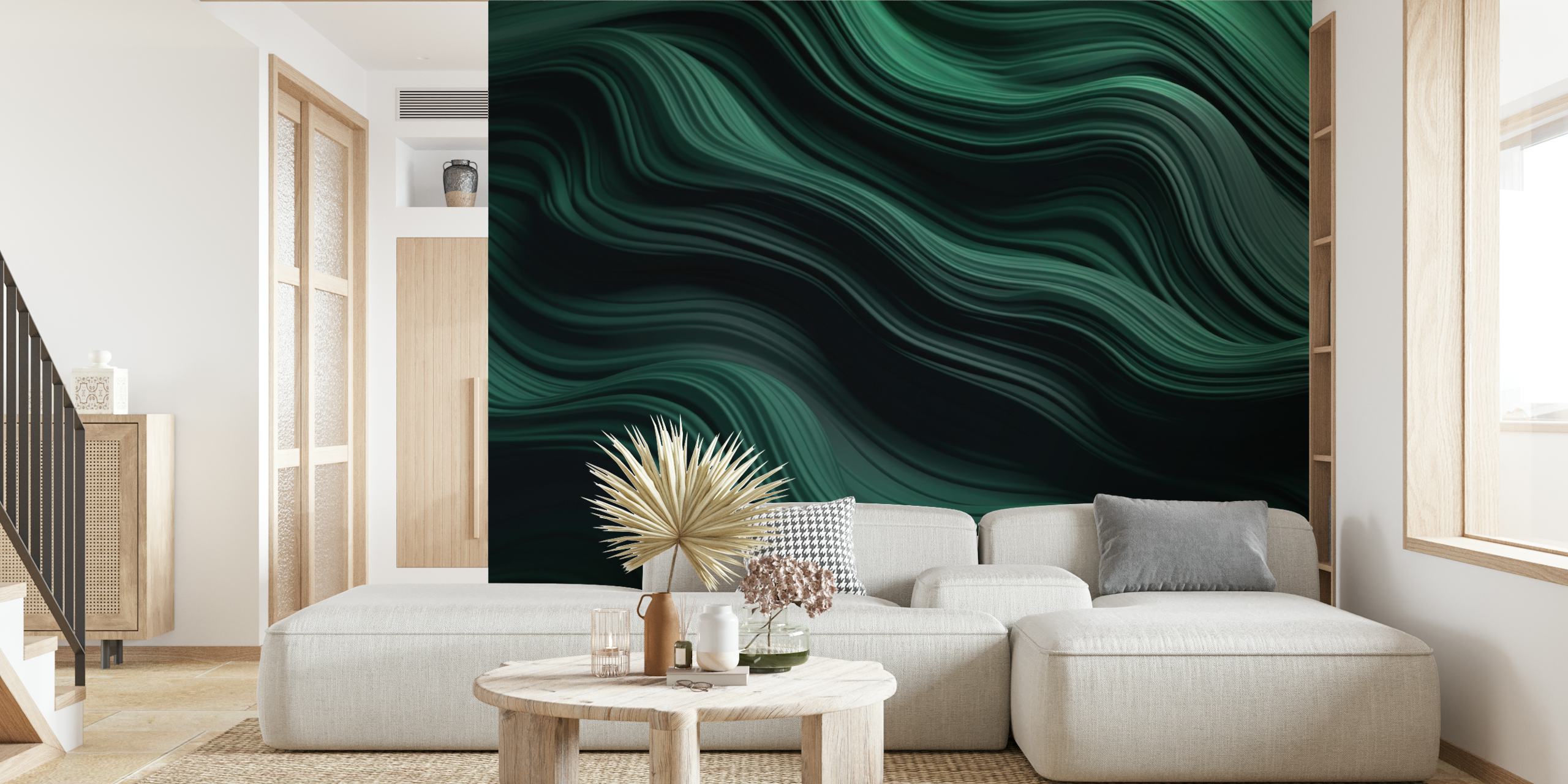 Emerald Green Waters Ethereal Waves wallpaper in a room