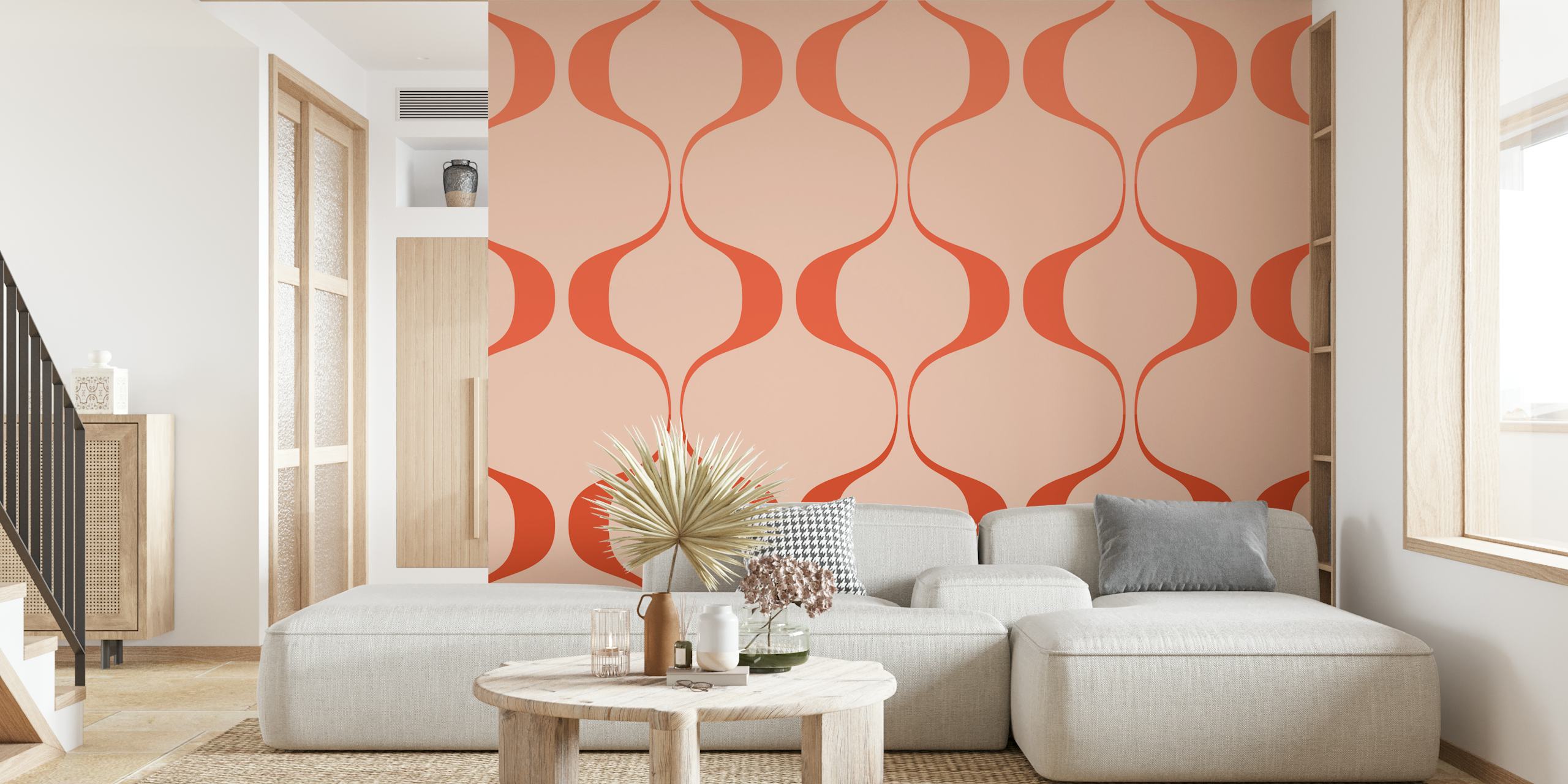 Papel de parede Pastel Retro Abstract Geo Waves em um quarto