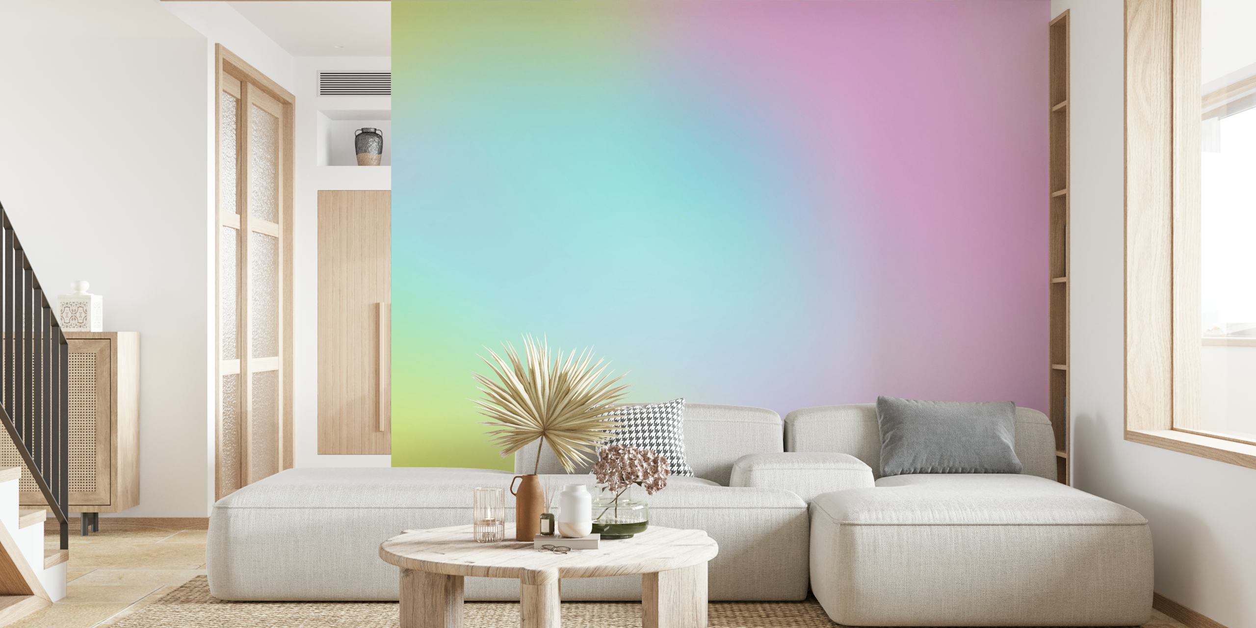 Pastel gradient with soft pink, blue, and yellow hues wallpaper