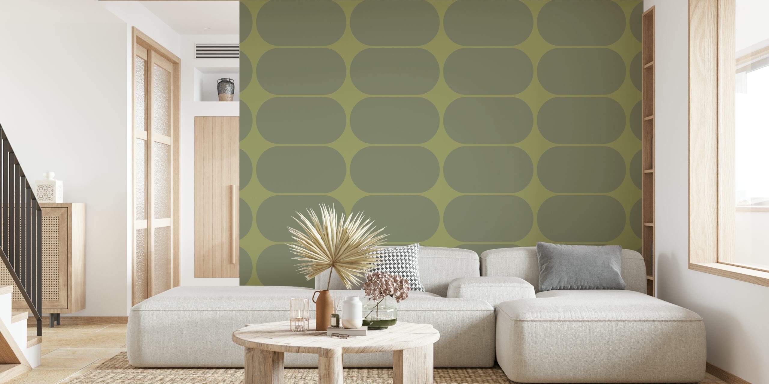 Green geometric pattern with oval shapes wallpaper