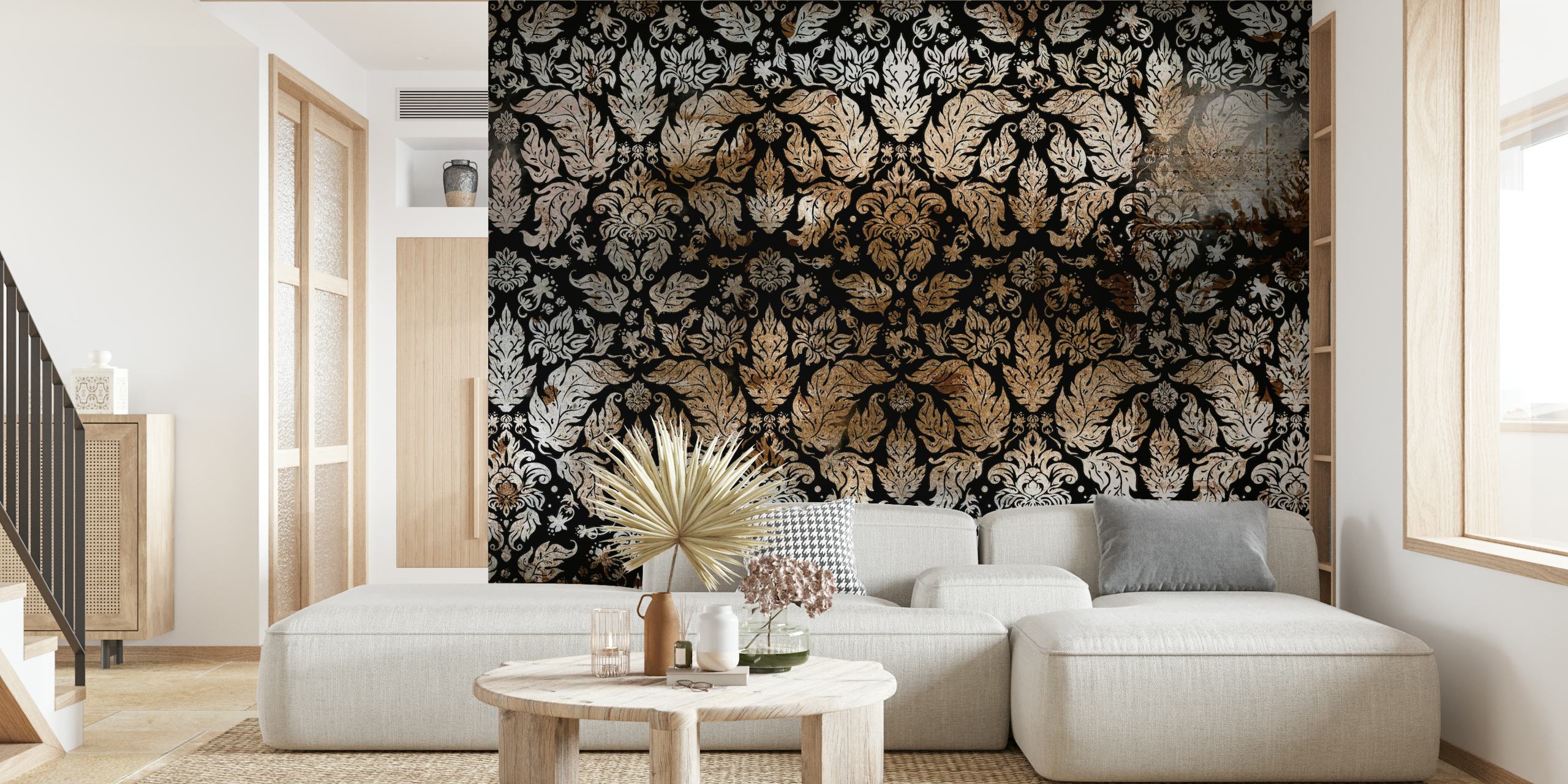 Damask luxury monochrome wallpaper in a room