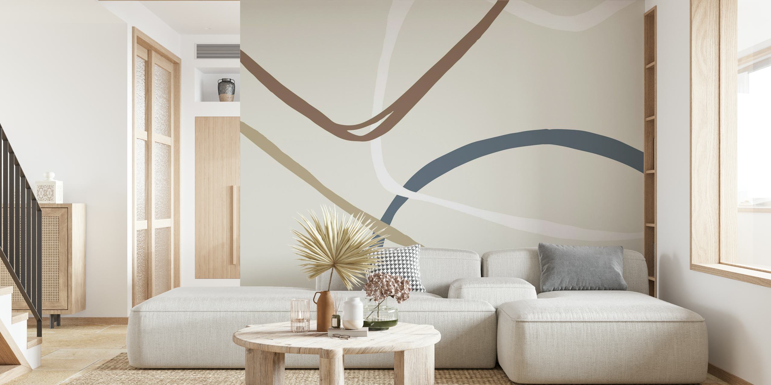 Abstract wall mural with smooth organic shapes in earthy tones