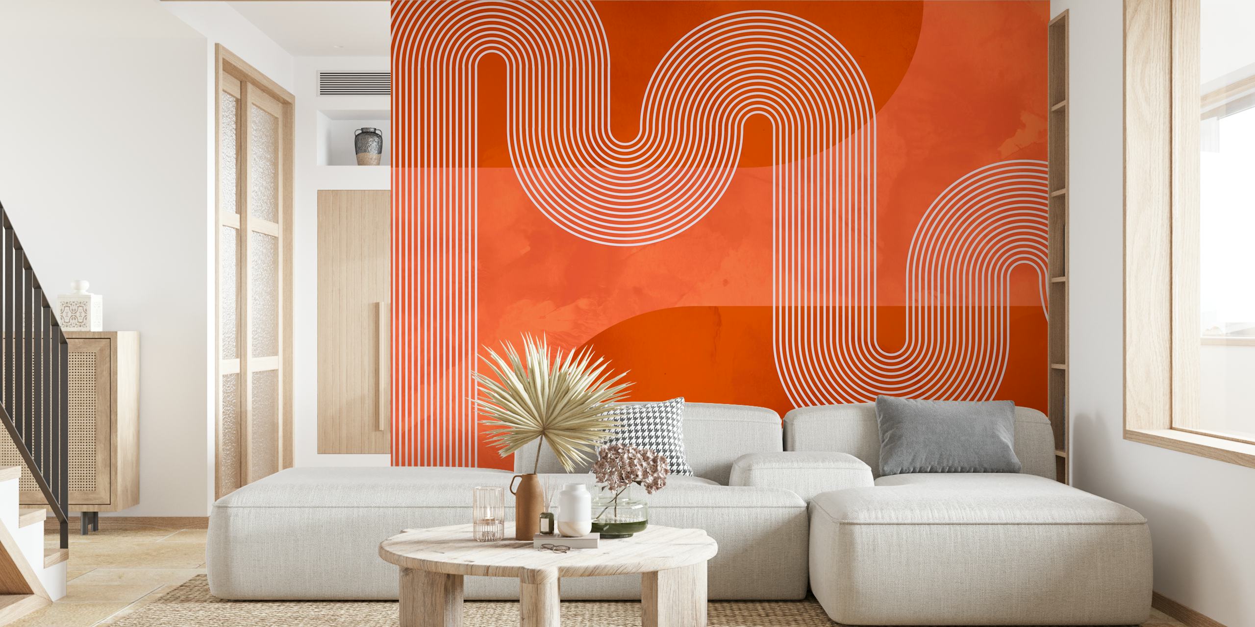 Curvy white lines on an orange background wallpaper