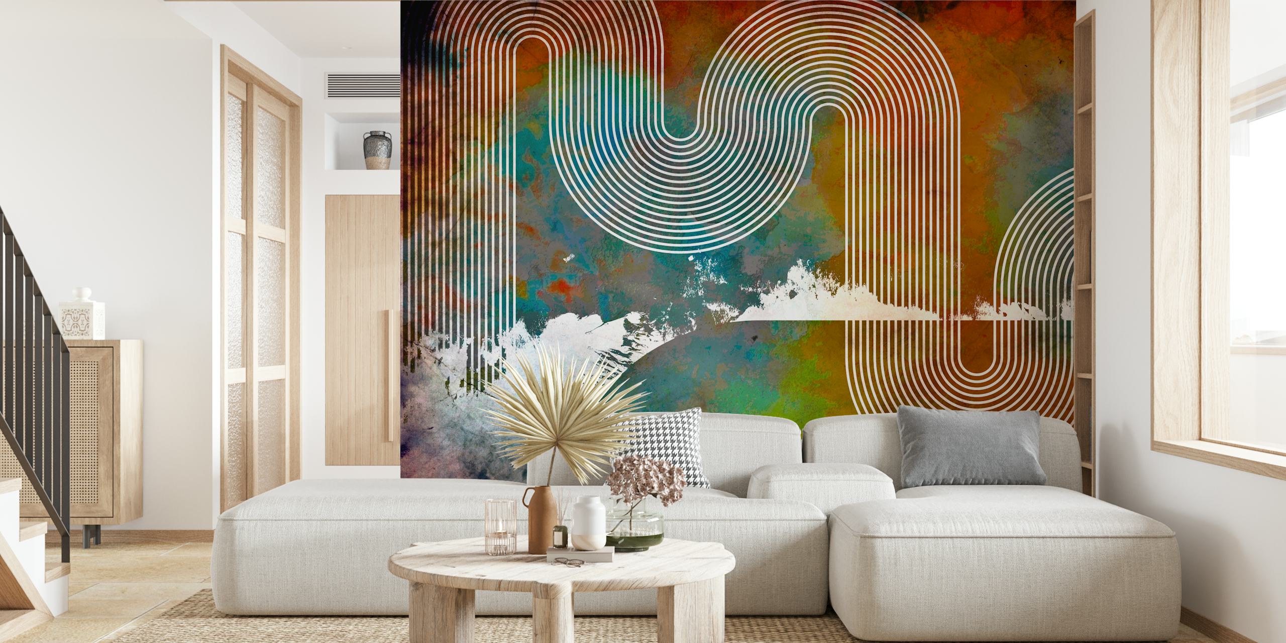 Papier peint Grunge Rainbow Line Art dans une pièce
