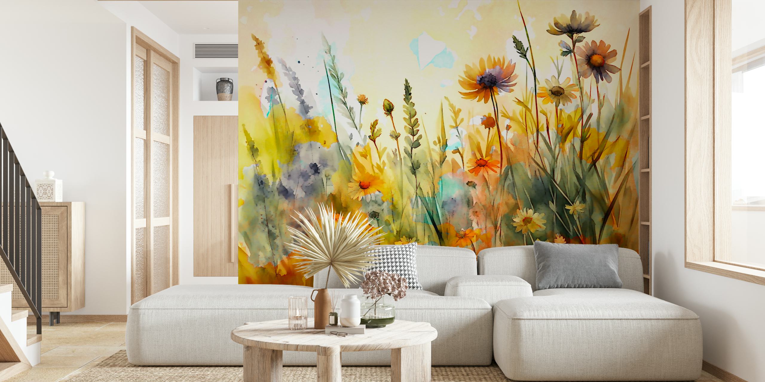 Floral watercolor design with vibrant colors and abstract elements wallpaper