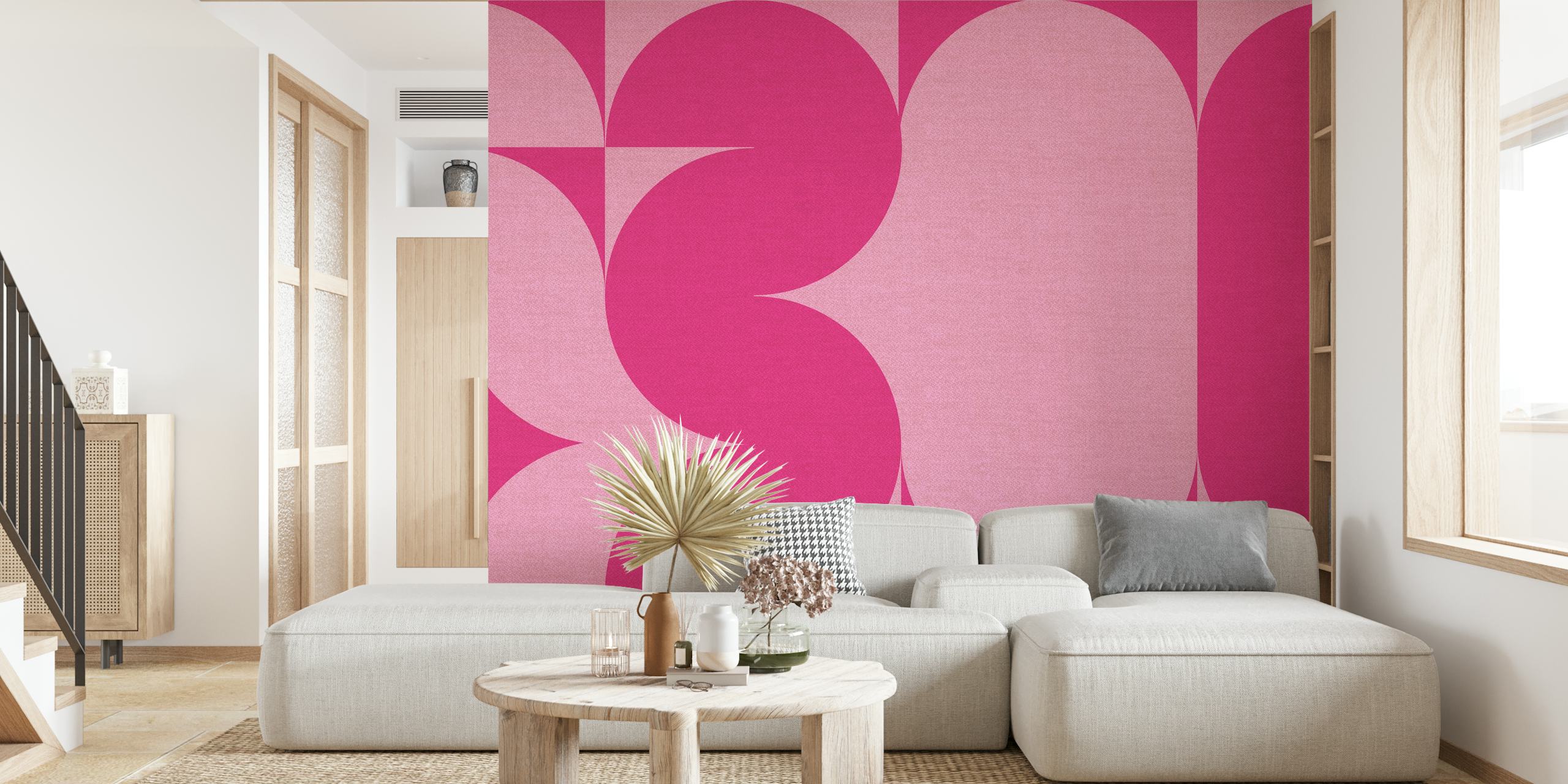 Retro geometric pattern in magenta pink and light pink wallpaper