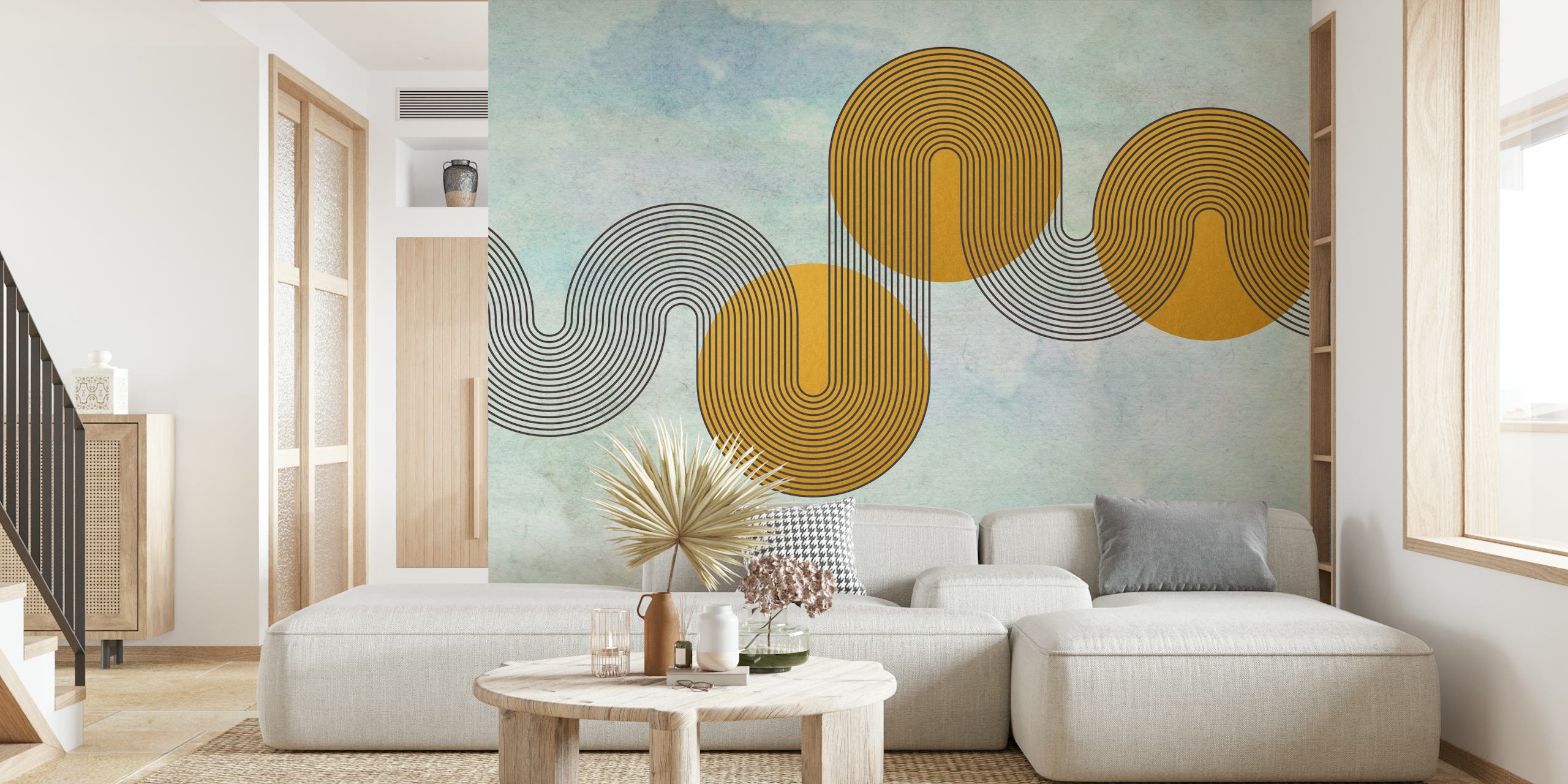 Elegante mural japonés de ondas de papel de acuarela con un tranquilo patrón de ondas y textura de acuarela