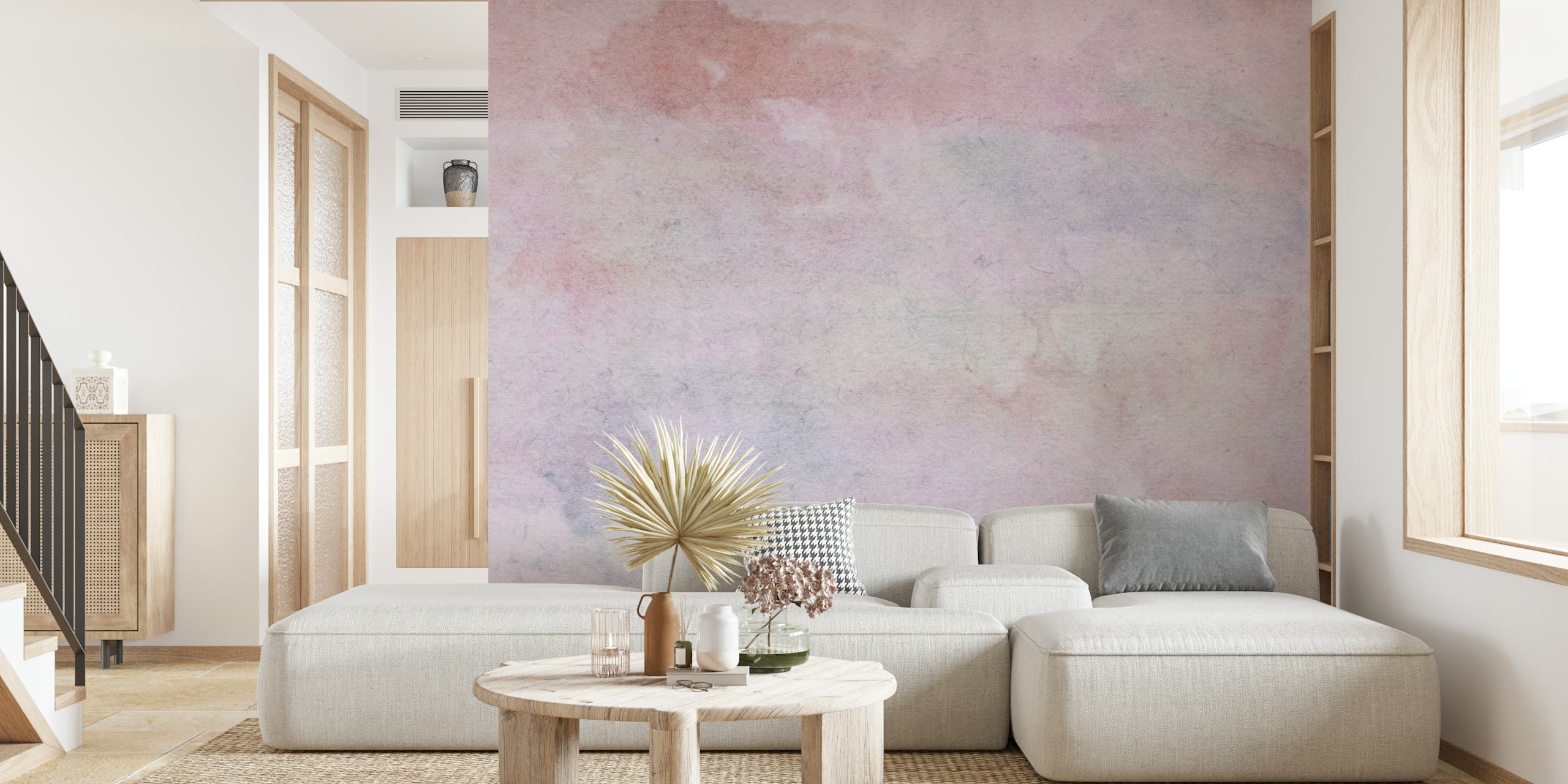 Pehmeä pastelli japanilaistyylinen auringonnousun seinämaalaus