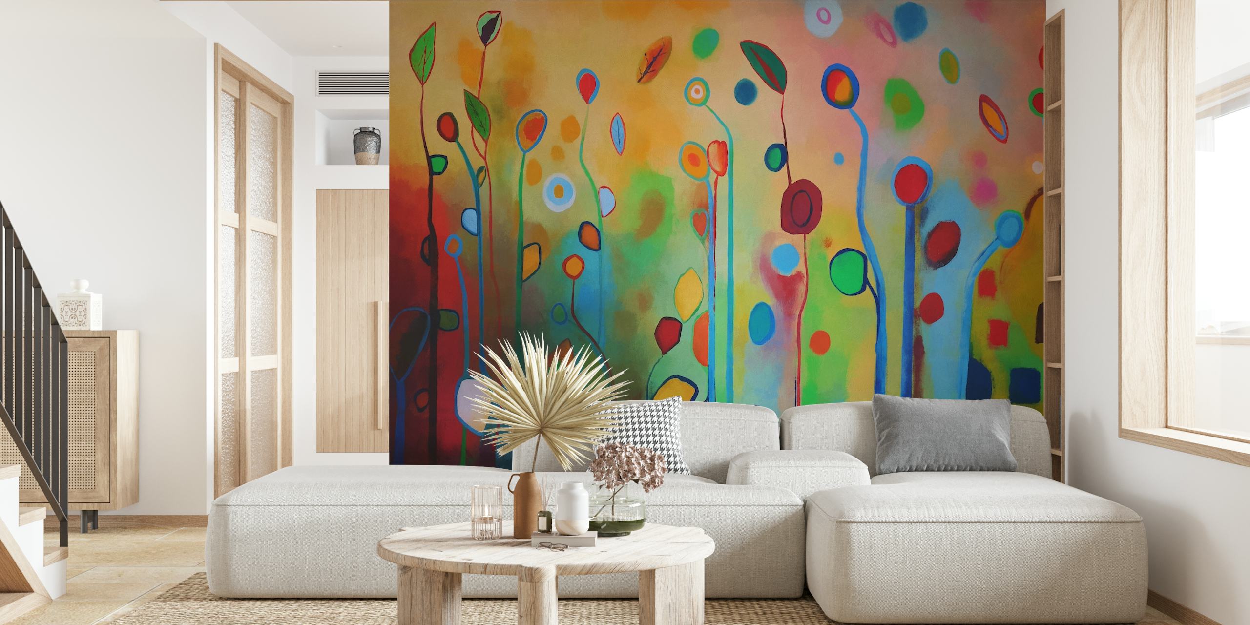 Papier peint Colorful Flowers Dancing dans une pièce