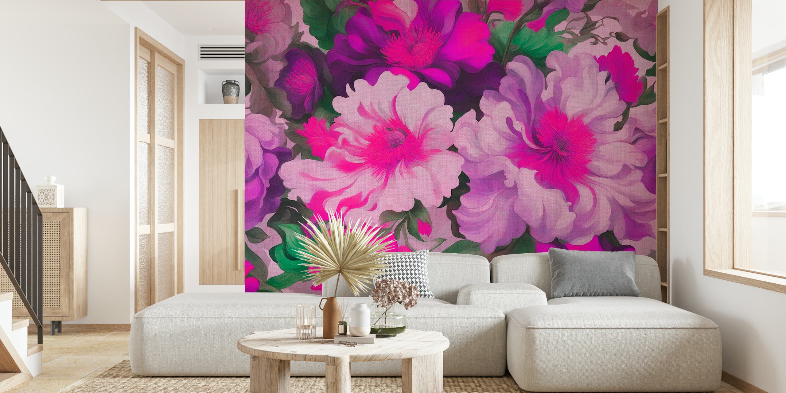 Neon Pink Baroque Flowers wallpaper in a room