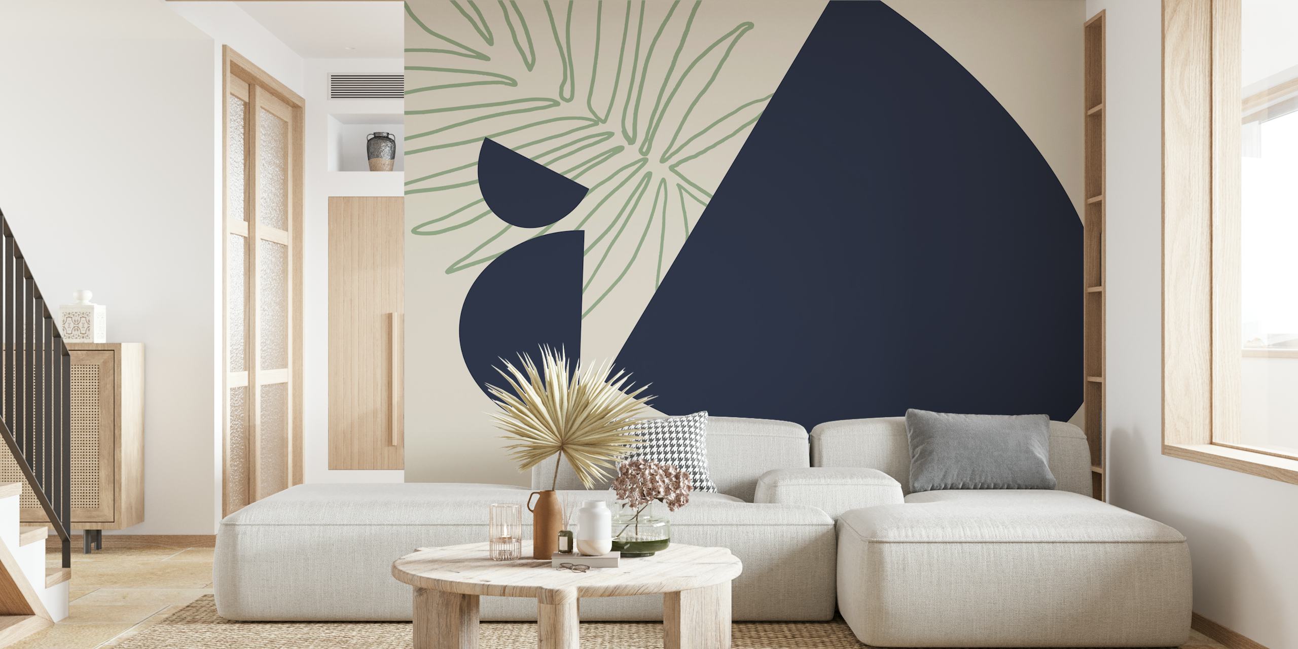 Abstrakcyjna fototapeta Geo z Mid Century Urban Jungle z geometrycznymi kształtami i elementami botanicznymi
