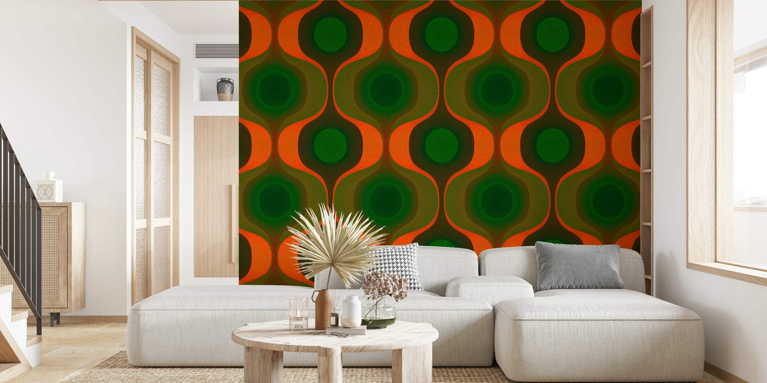 Retro 70s orange green geometric wallpaper