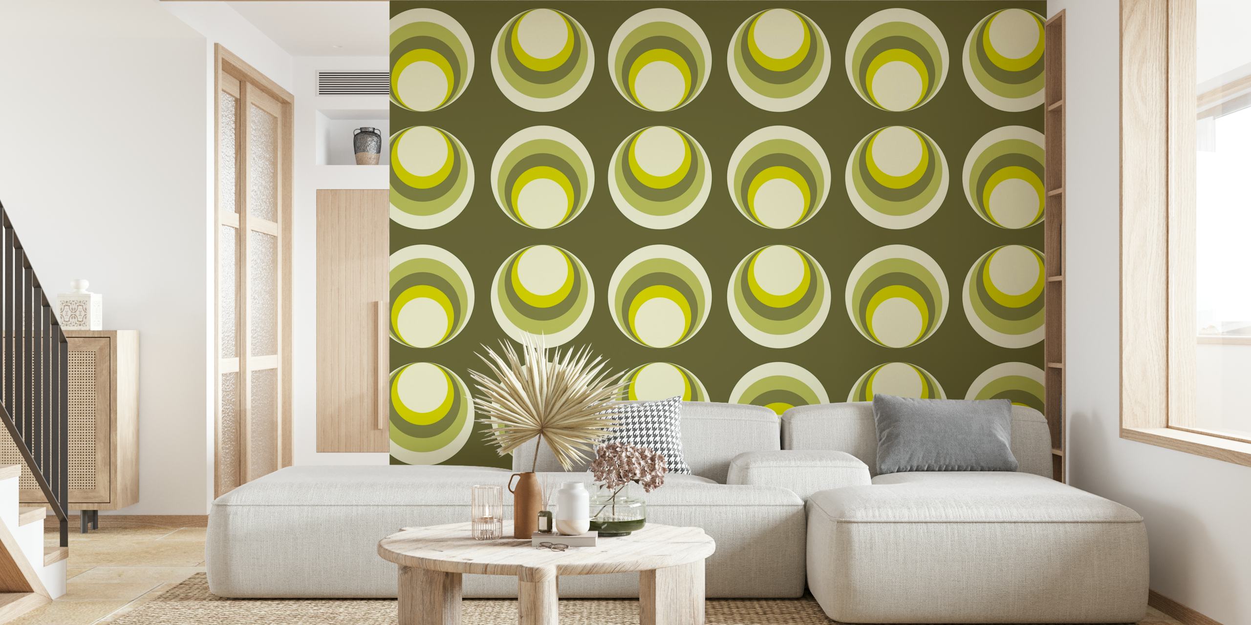 Green and yellow geometric circular pattern wallpaper