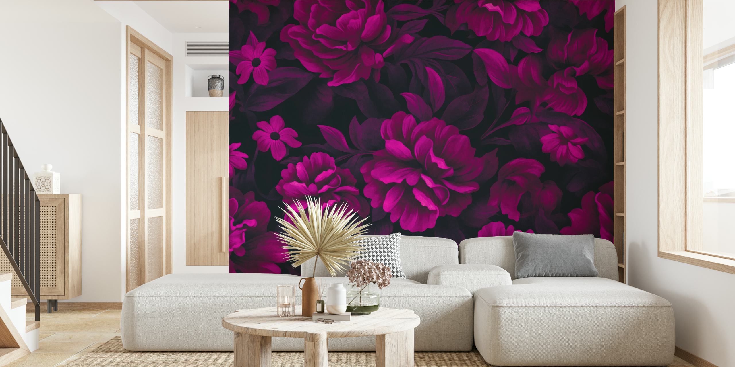 Luxury floral wallpaper with pink flowers