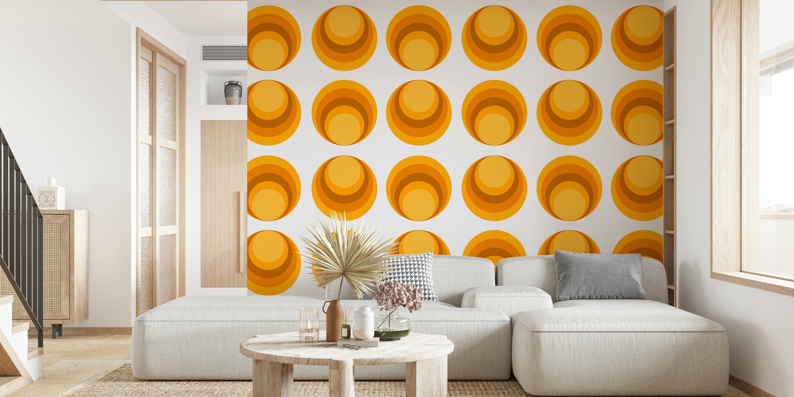 Geometric orange and yellow circular patterns wallpaper