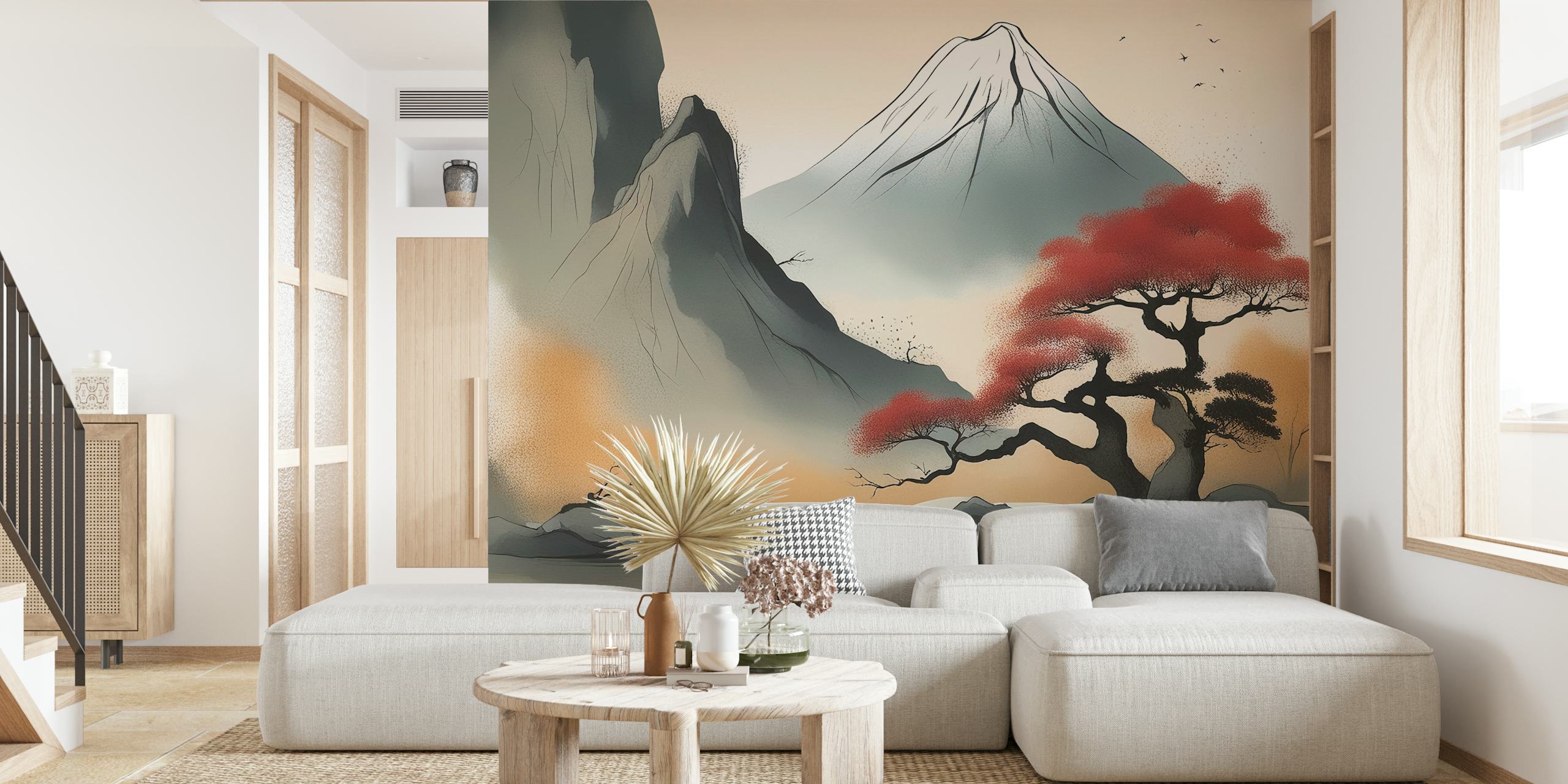 Peaceful Japandi Zen Art tapetti huoneessa