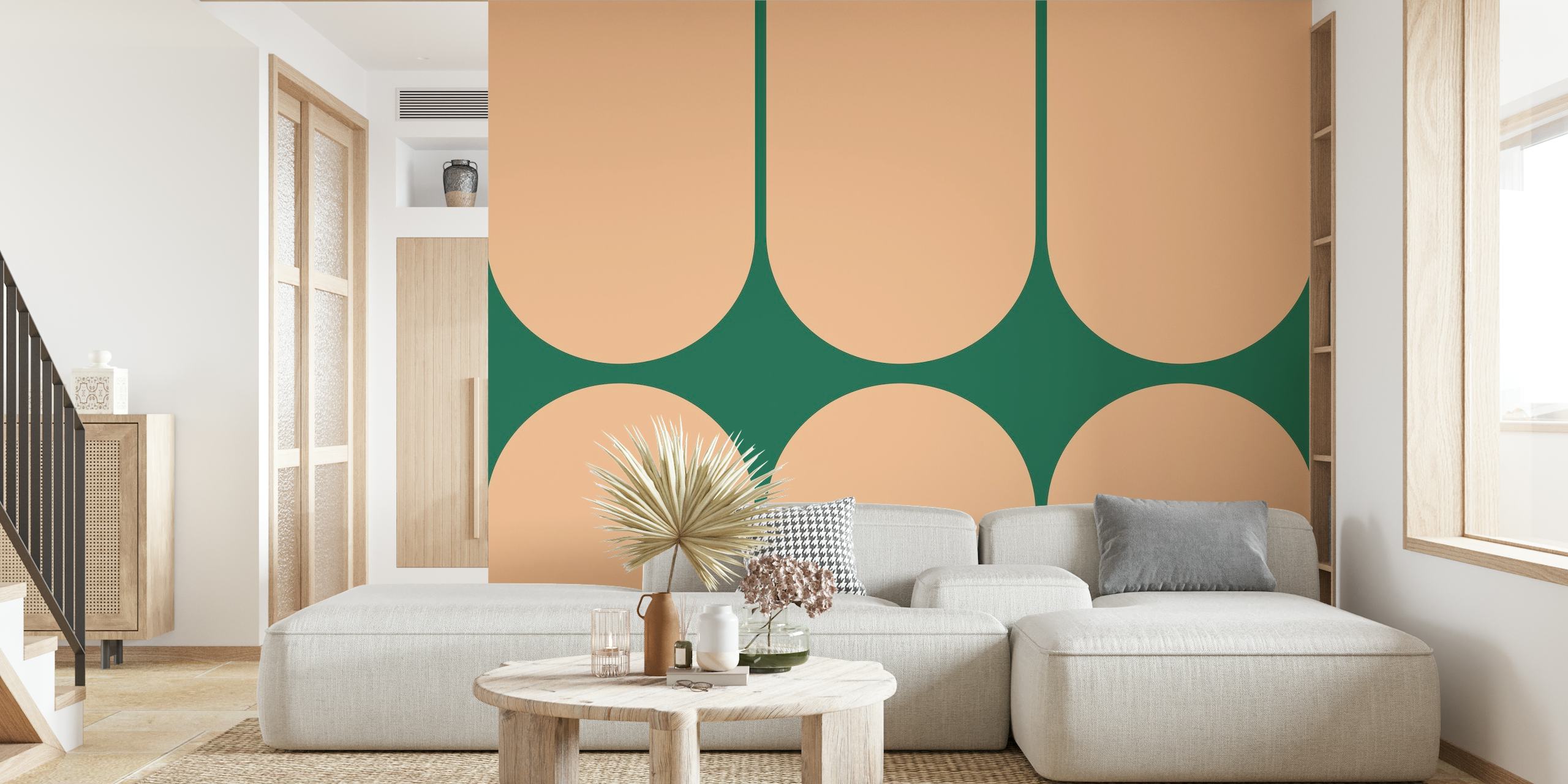 Mid-Century Bold Minimalist Peach Fuzz Green wallpaper