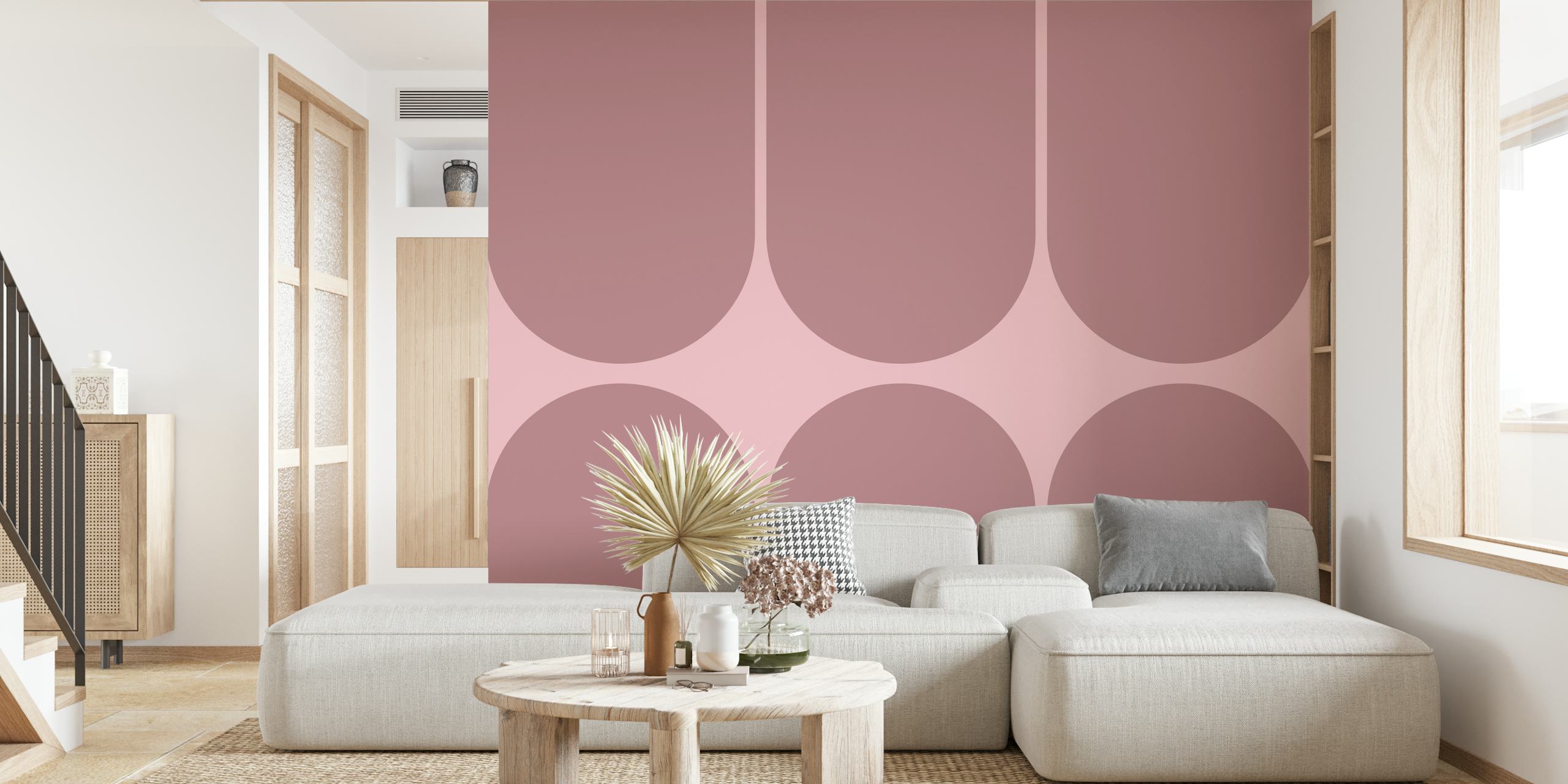 Boho Mid-Century geometrische vormen muurschildering in pastelkleuren