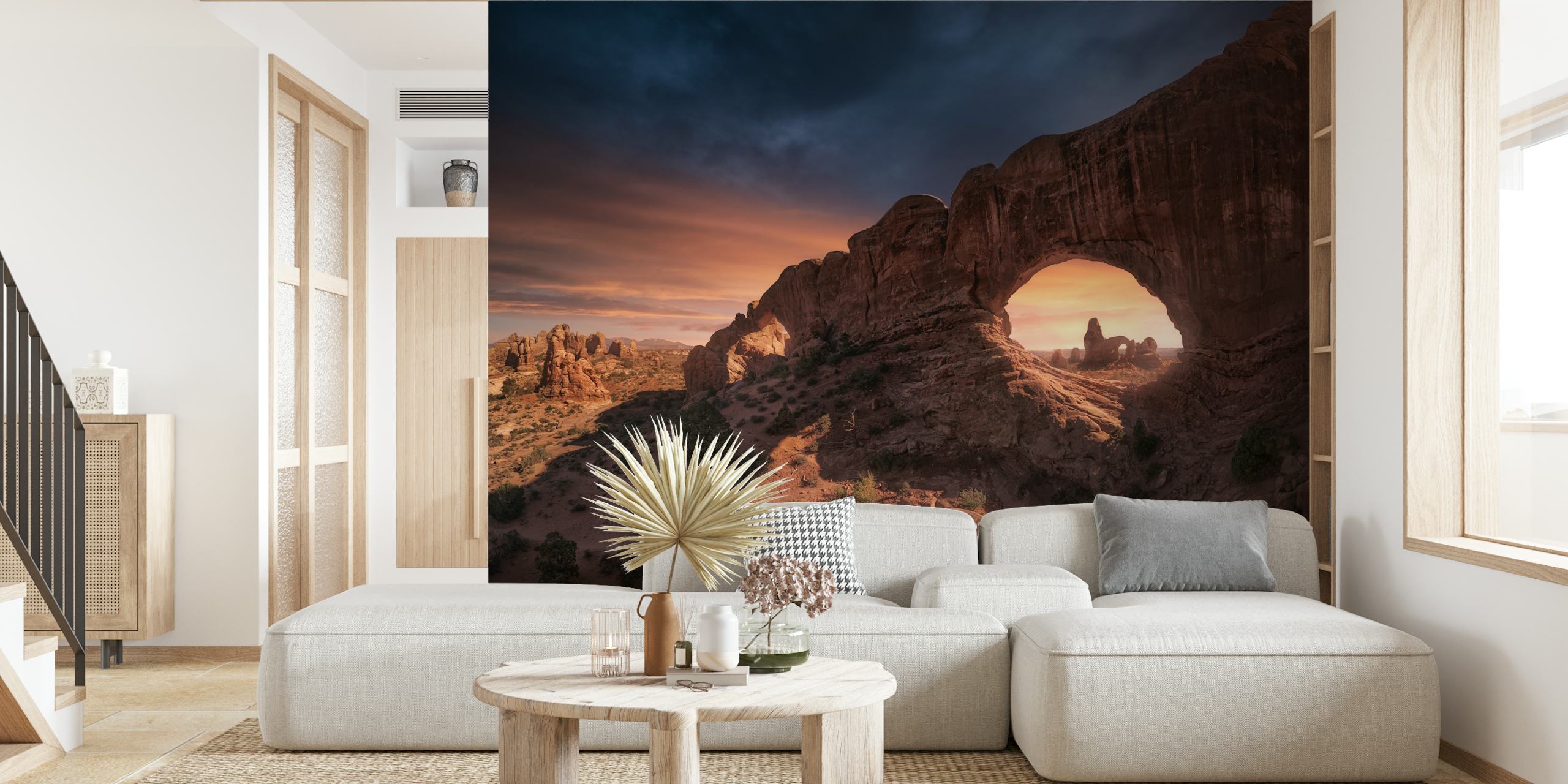 Natural rock arch formation wall mural under a dusky sky