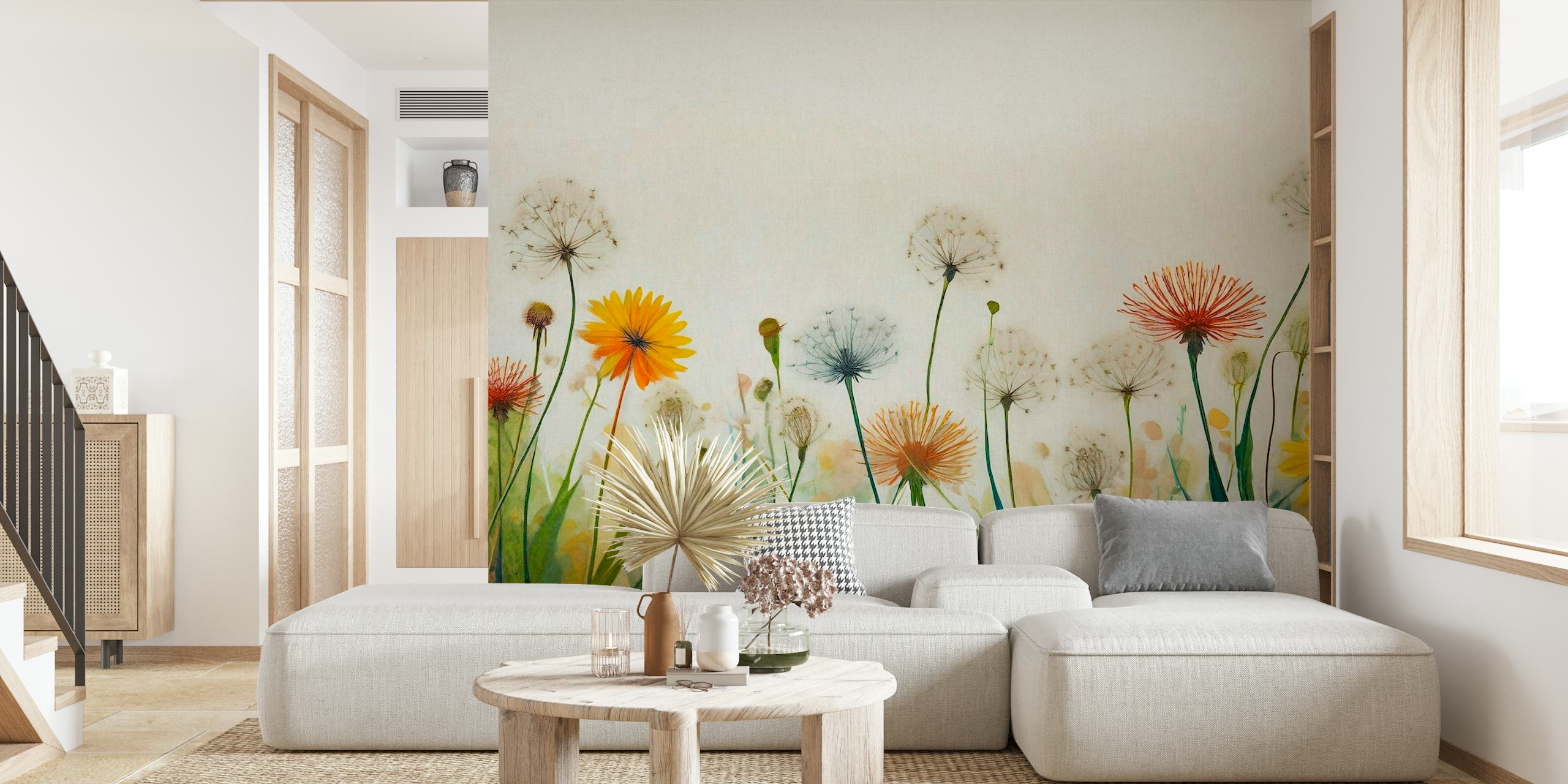 Spring meadow with dandelions wallpaper