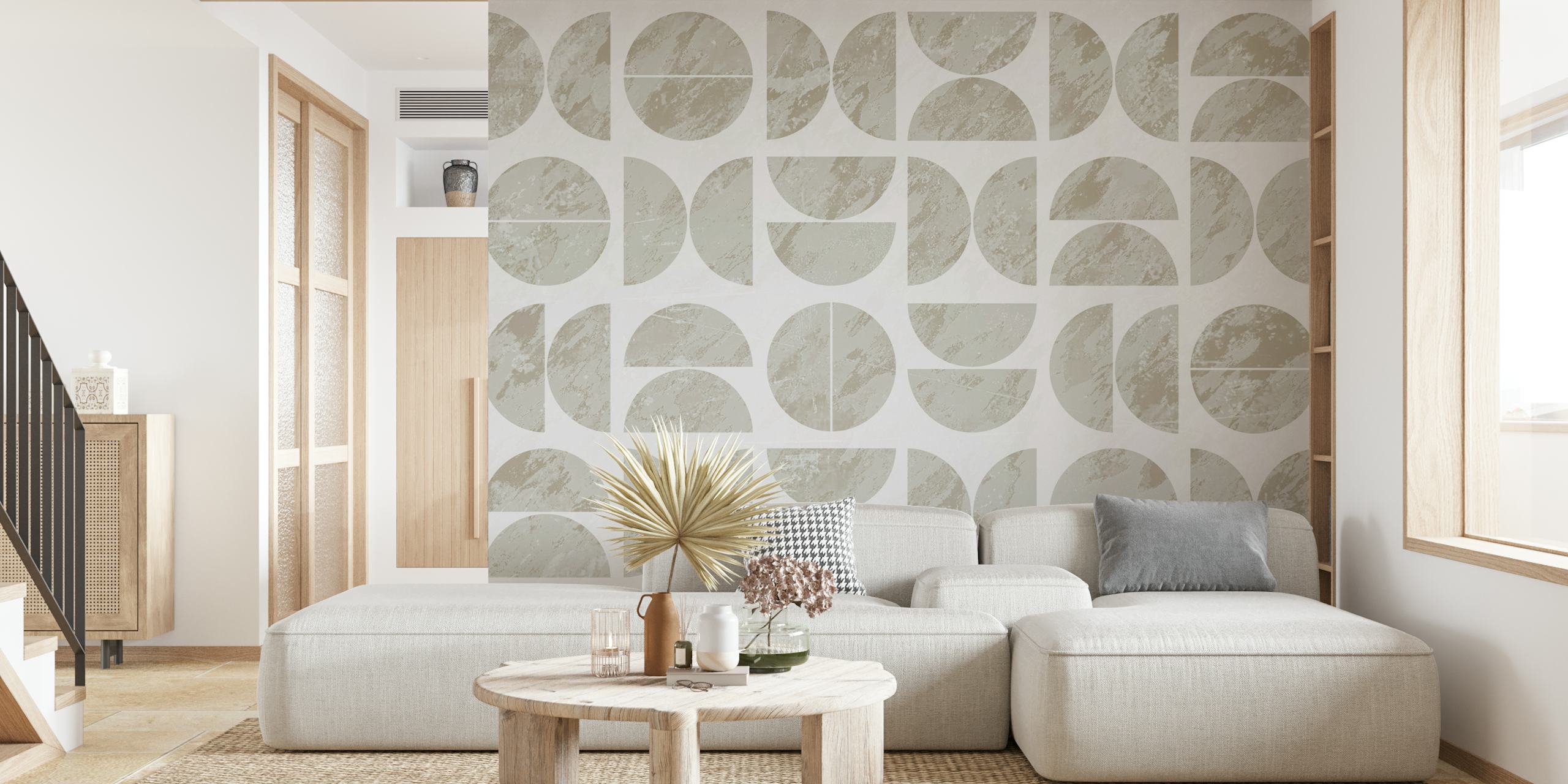 Neutral geometric shapes in soft beige and white wallpaper