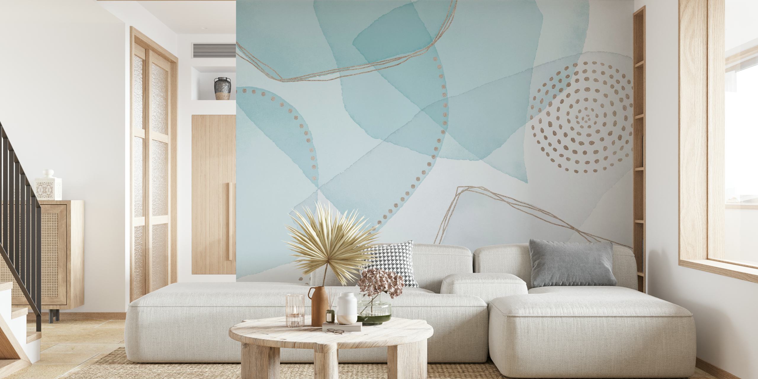 Abstract Glamour Gold Blue wallpaper in a room